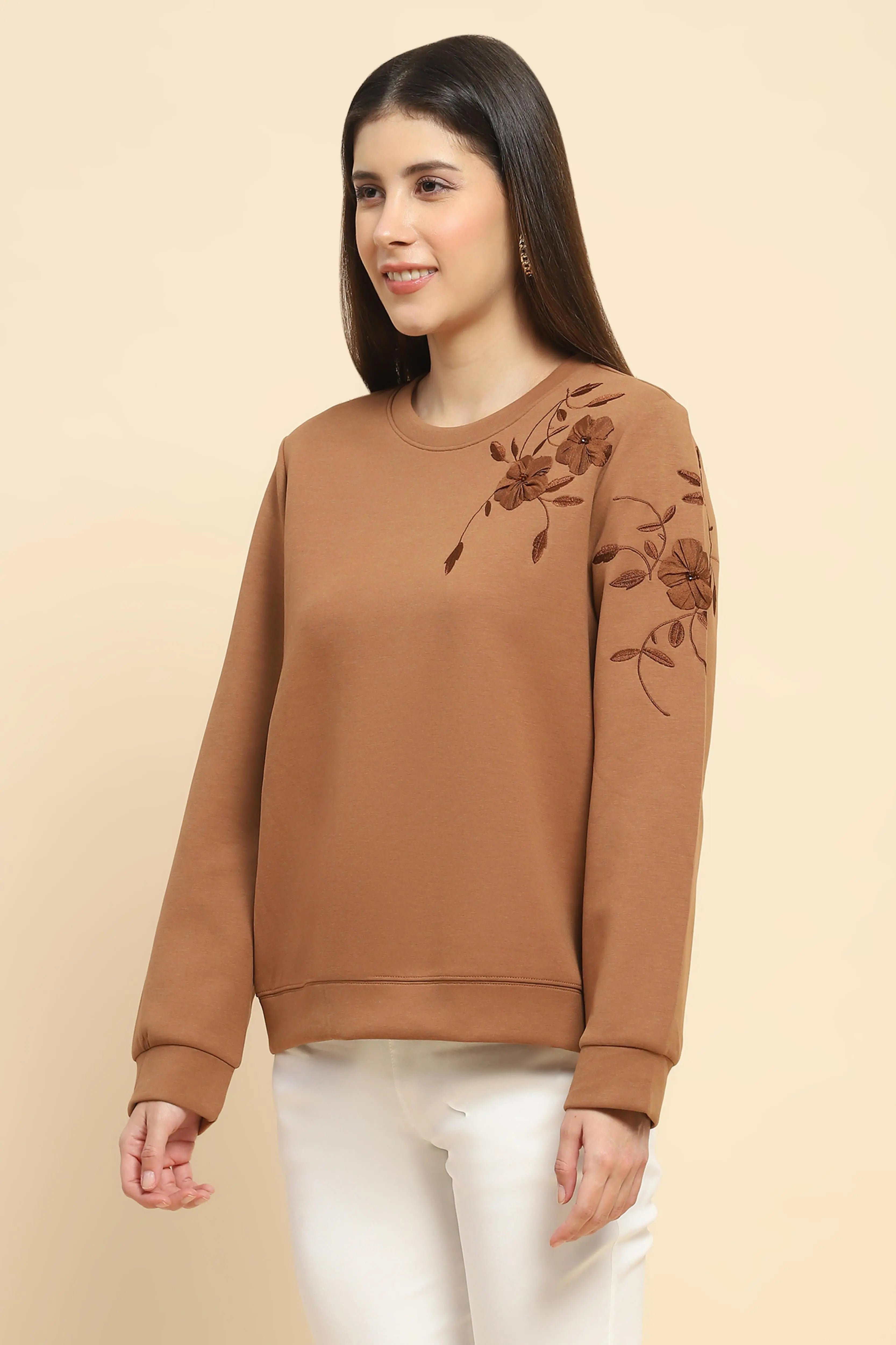 Brown  Embroidered Sweatshirt - Global Republic