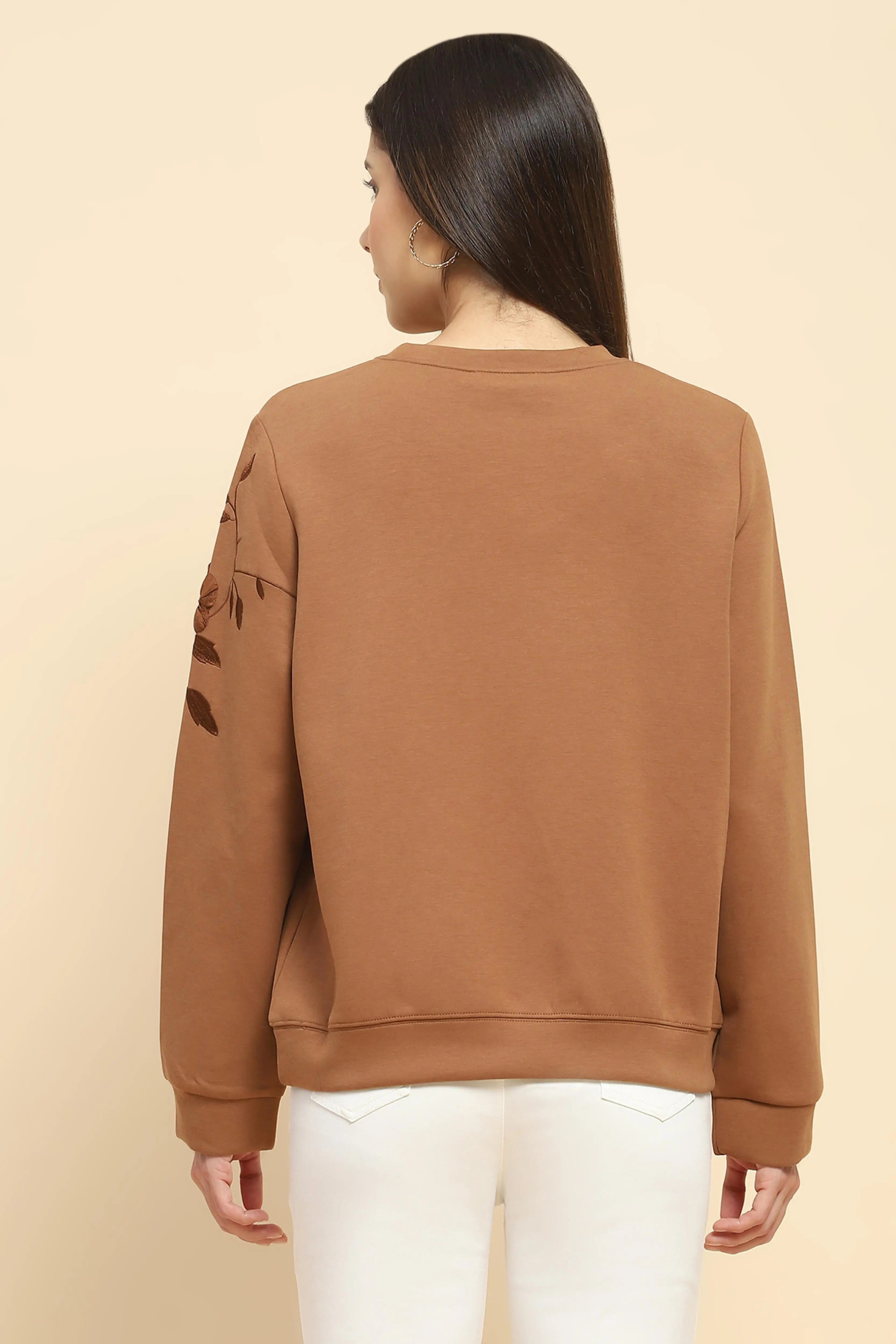 Brown Embroidered Sweatshirt - Global Republic