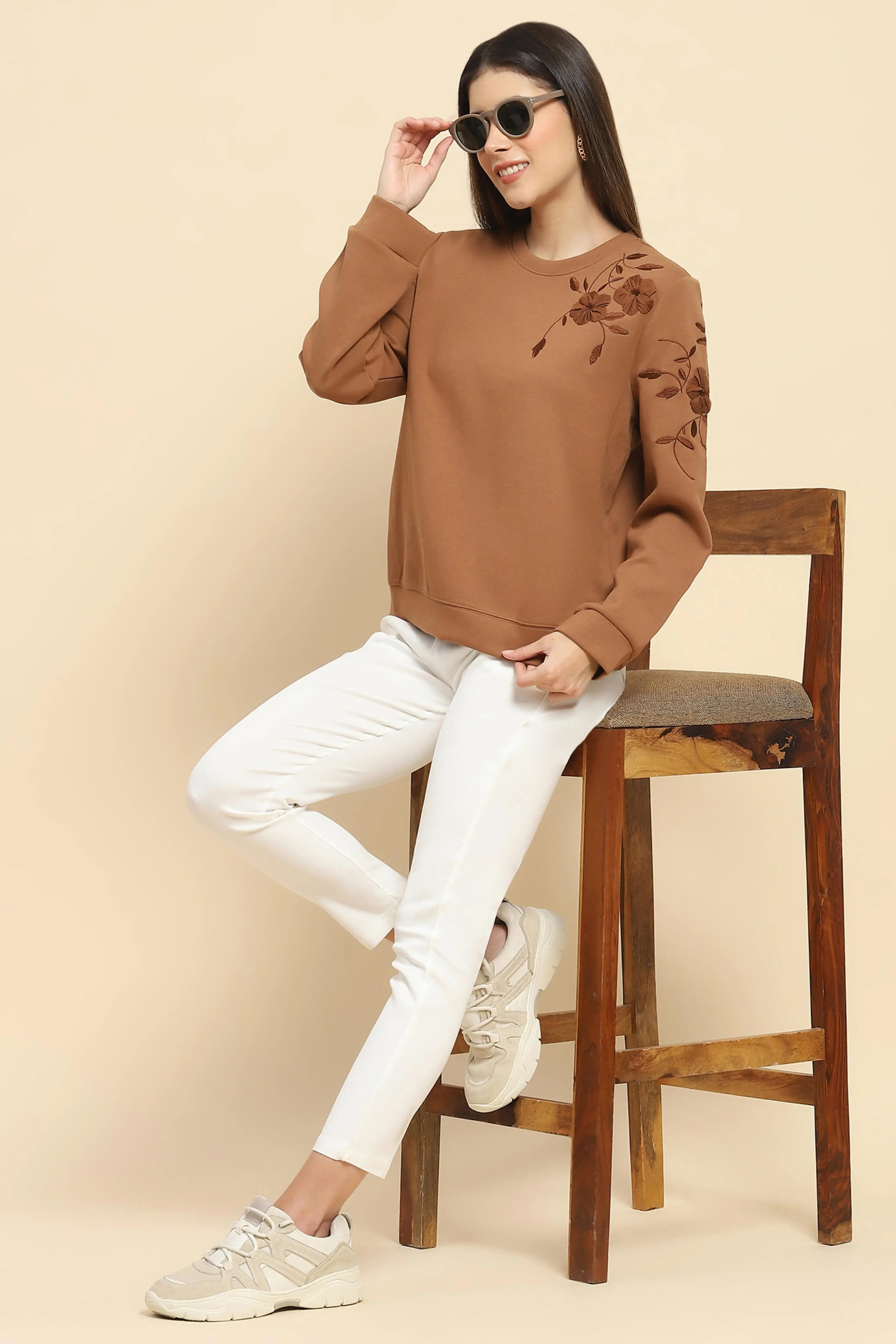 Brown Embroidered Sweatshirt - Global Republic
