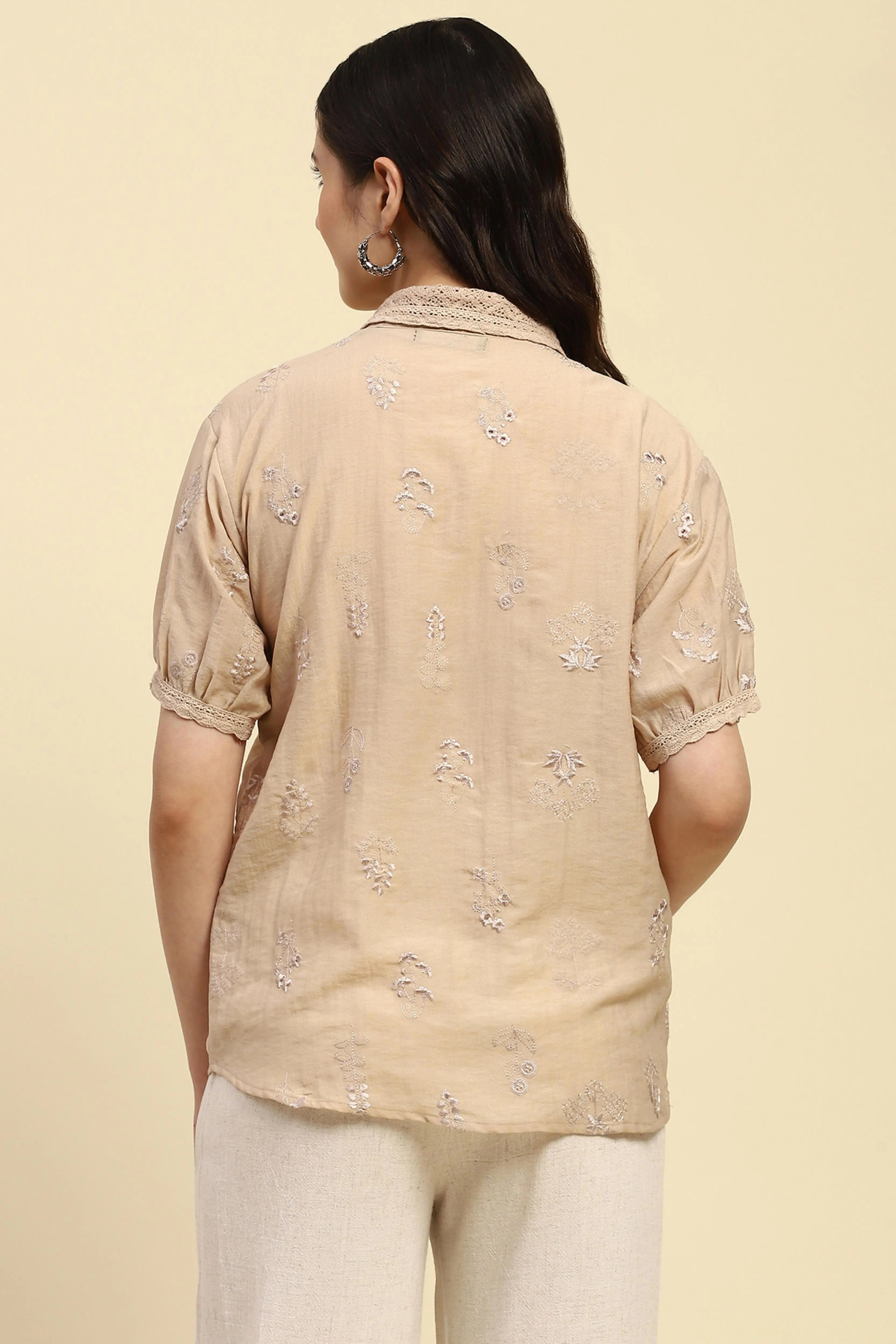 Beige Embroidered Shirt - Global Republic