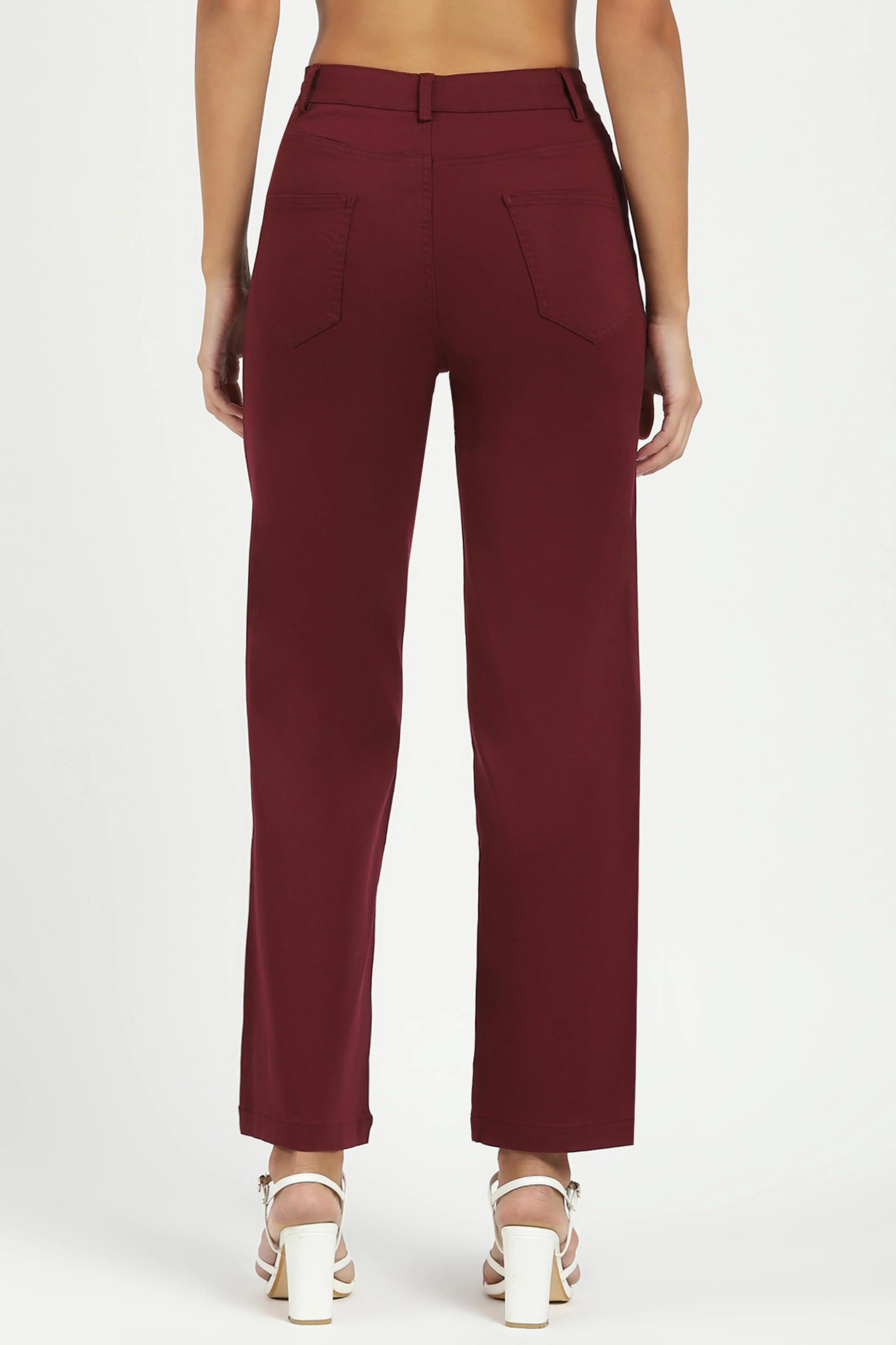 Wine Stretchable Loose Fit Trousers - Global Republic