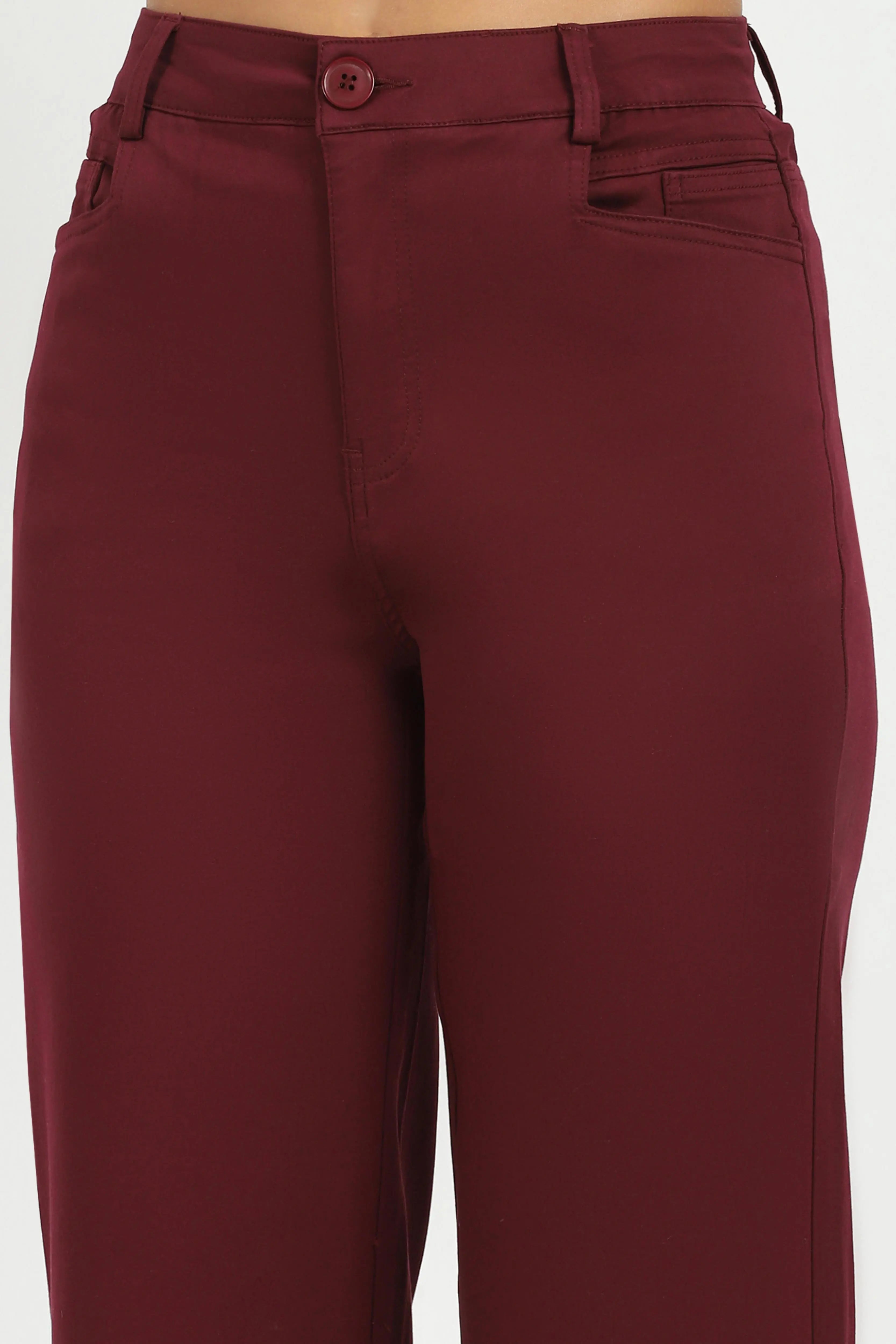 Wine Stretchable Loose Fit Trousers - Global Republic