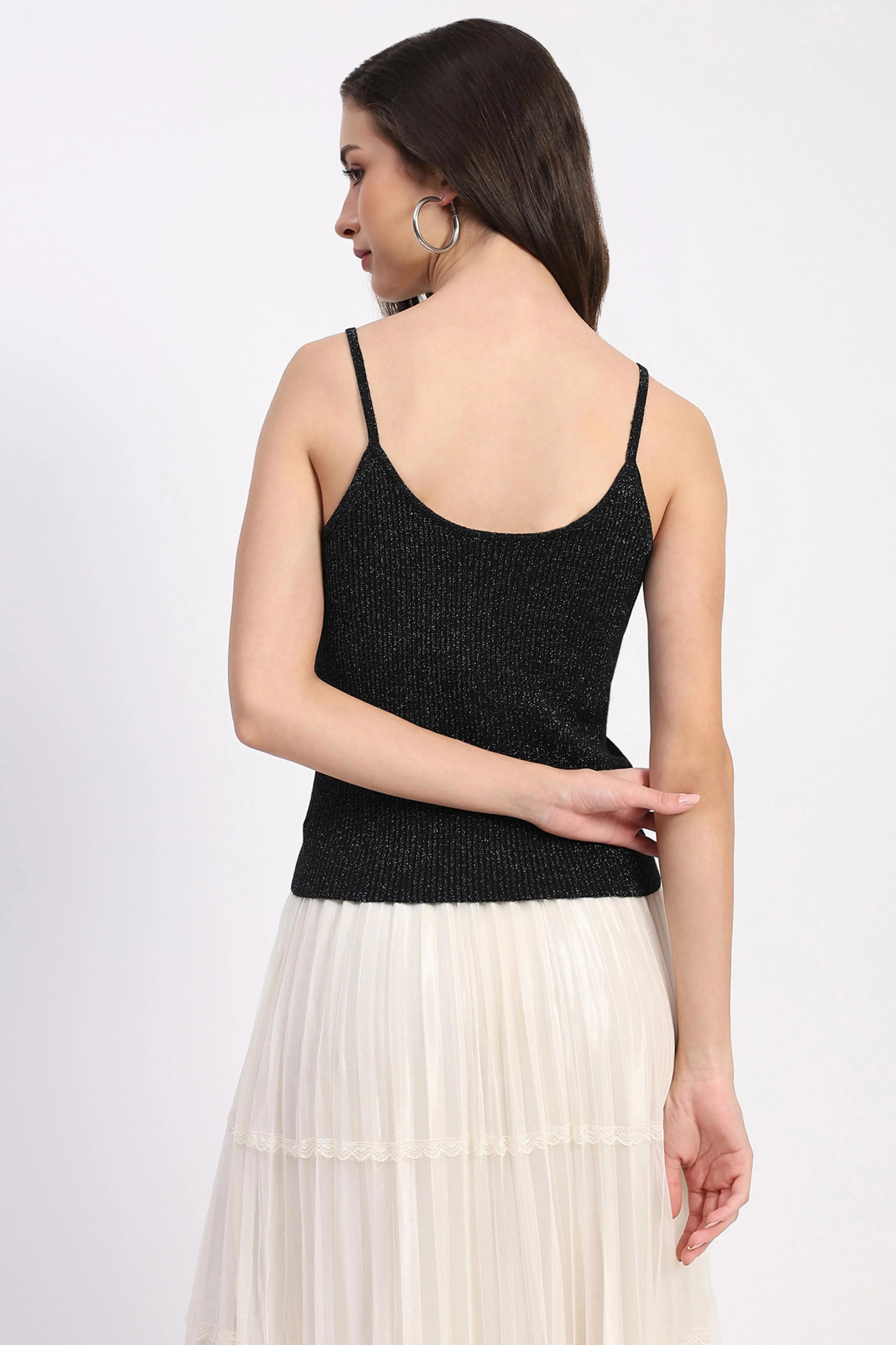 Shimmer Ribbed Two-Way Neck Top - Global Republic