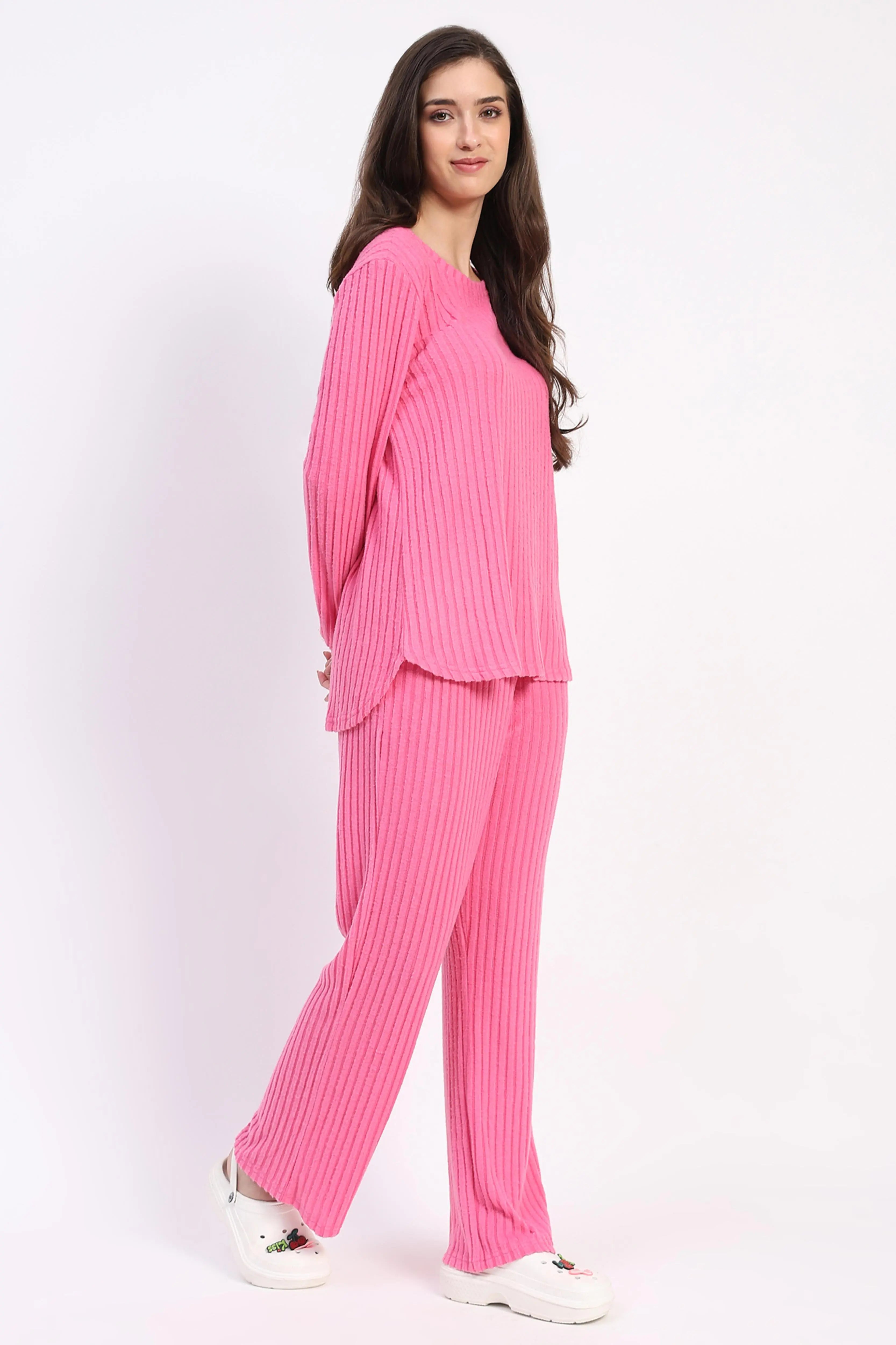-Spandex Self-Striped Winter Loungewear - Global Republic