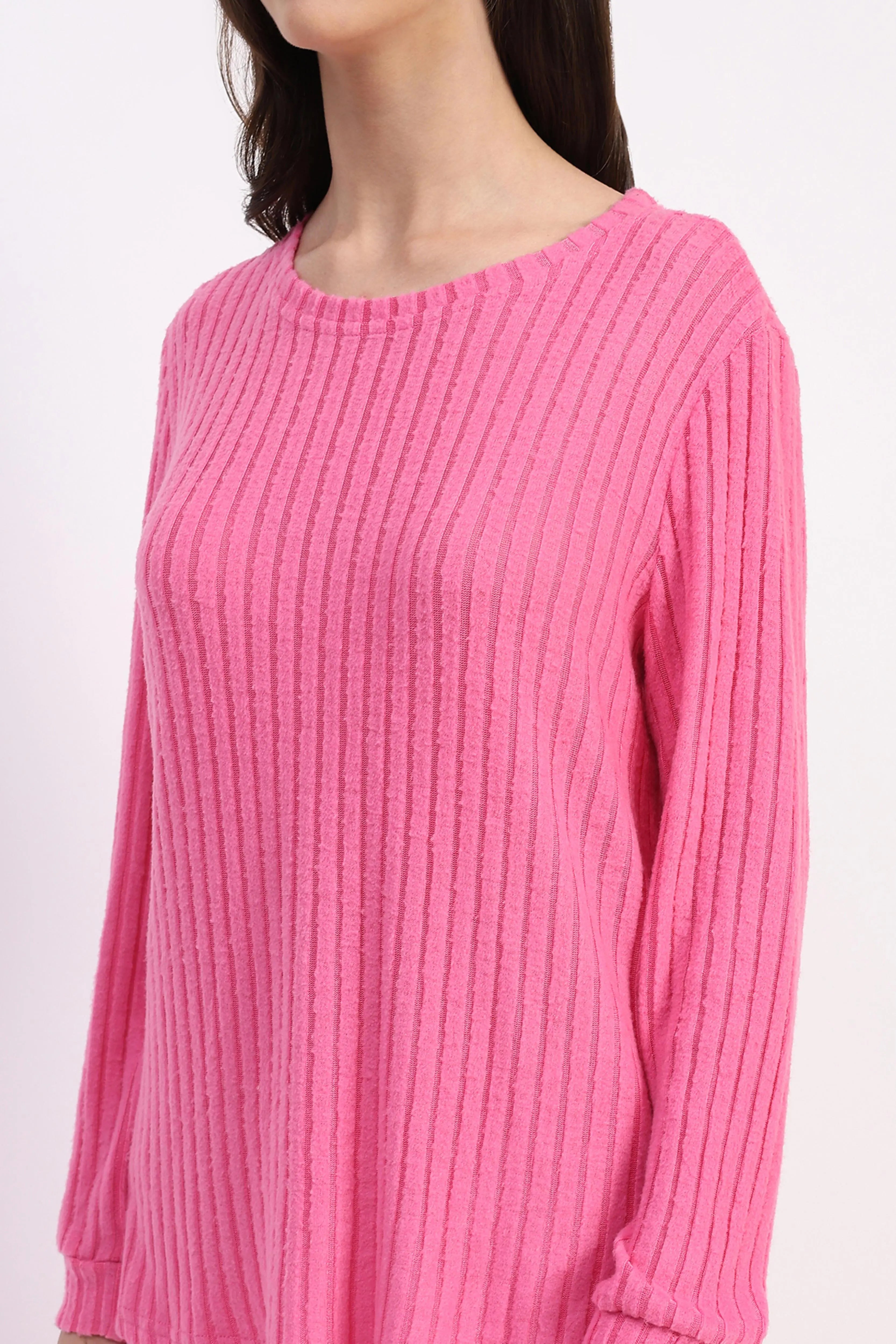 -Spandex Self-Striped Winter Loungewear - Global Republic