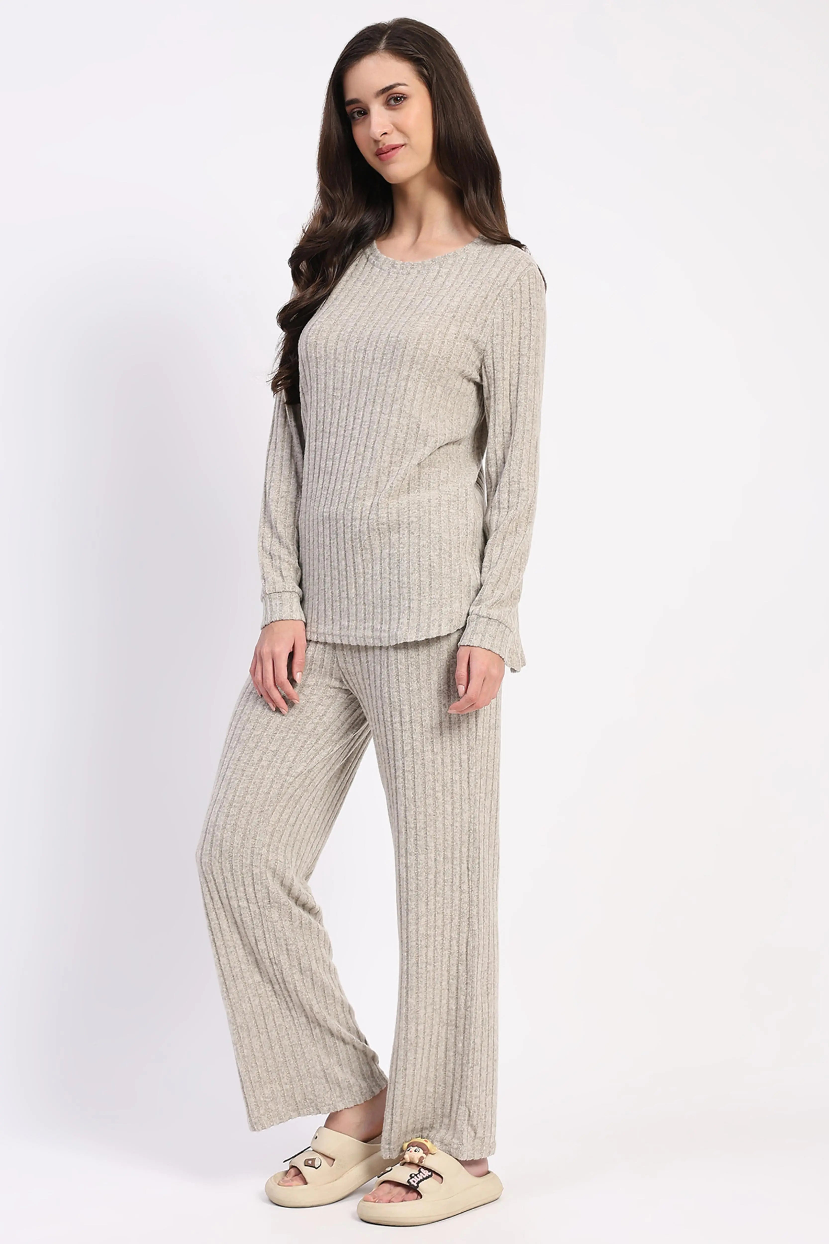 Self-Striped -Spandex Winter Loungewear - Global Republic