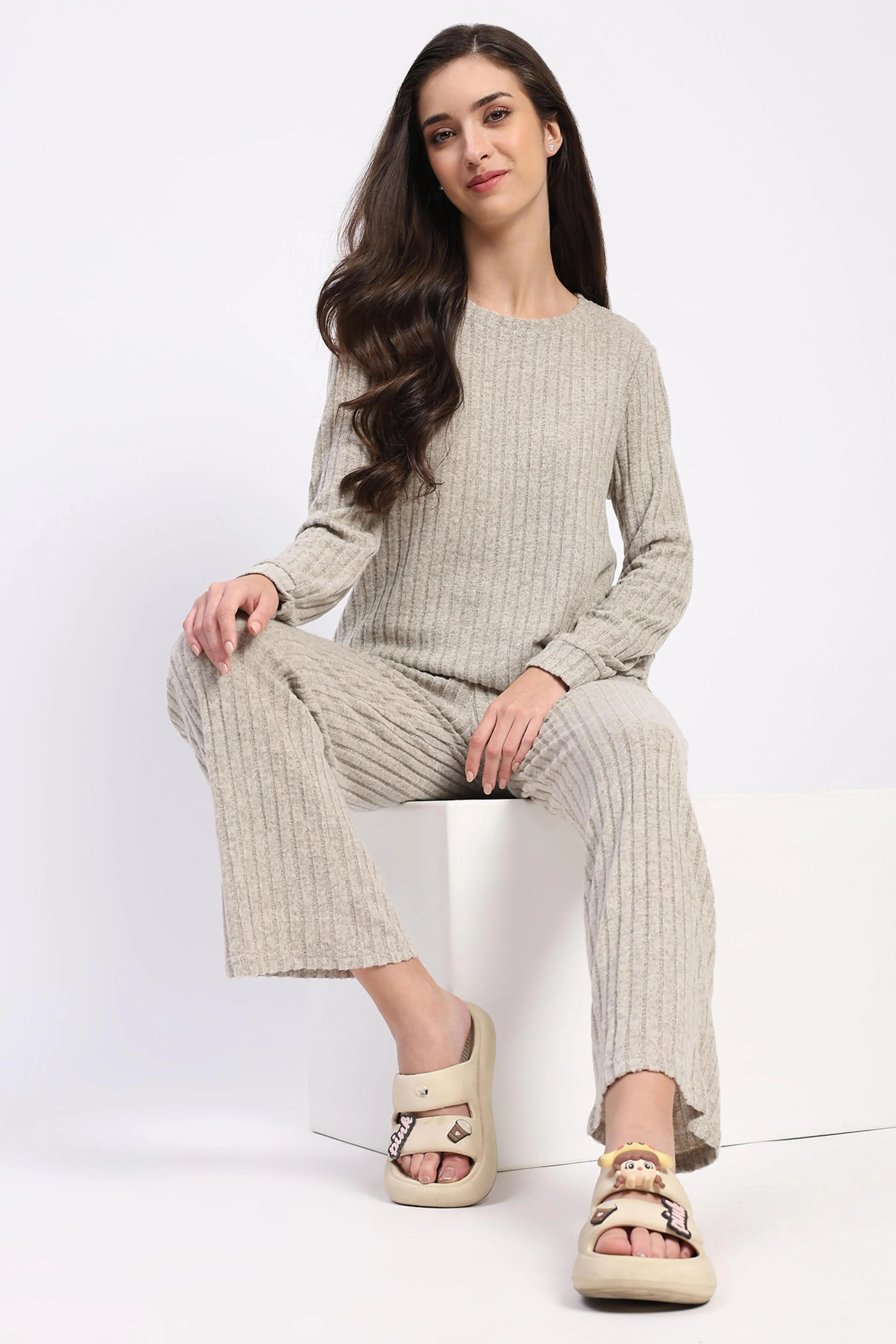 Self-Striped -Spandex Winter Loungewear - Global Republic