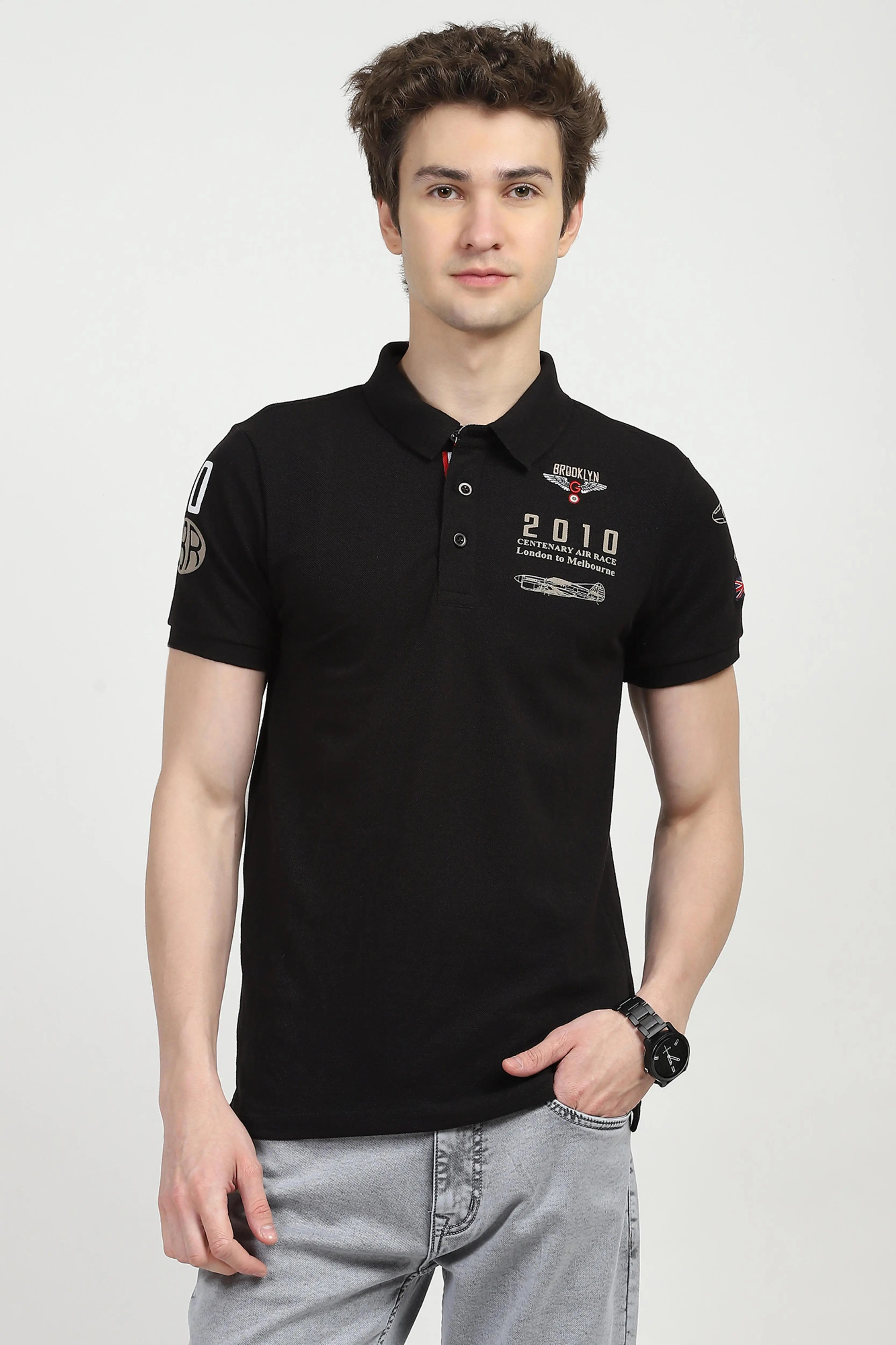 Black Cotton Polo T-shirt - Global Republic