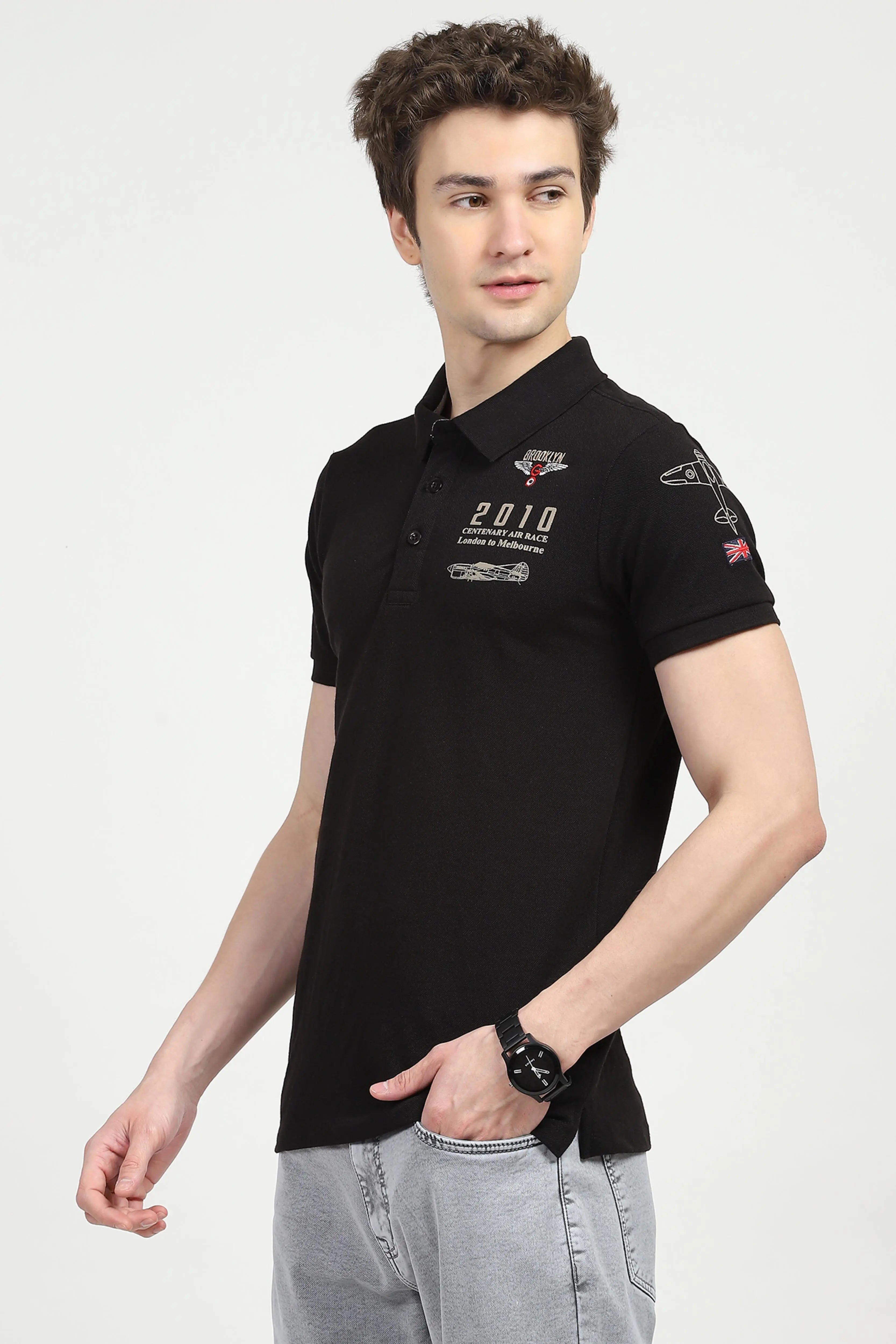Black Cotton Polo T-shirt - Global Republic