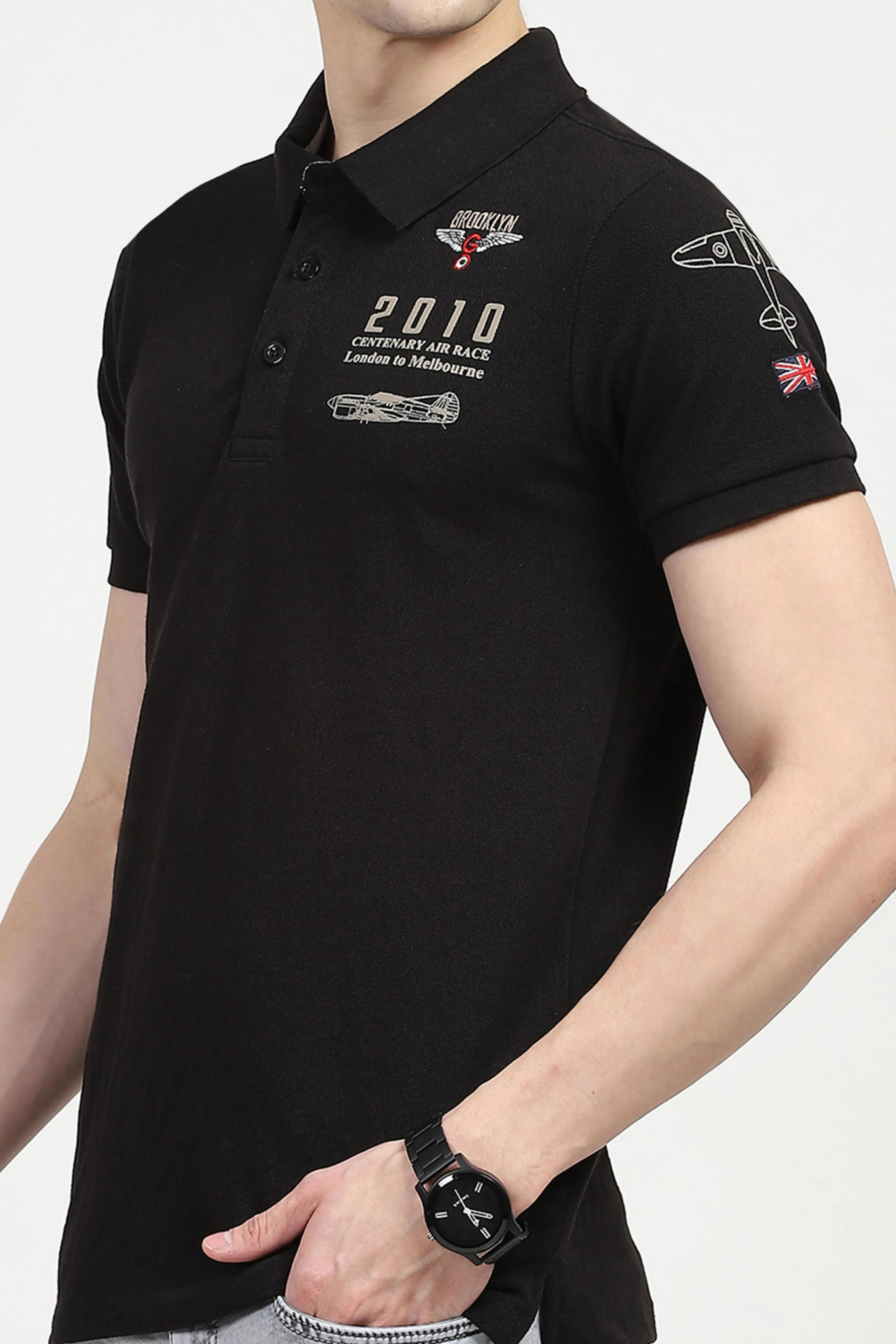 Black Cotton Polo T-shirt - Global Republic