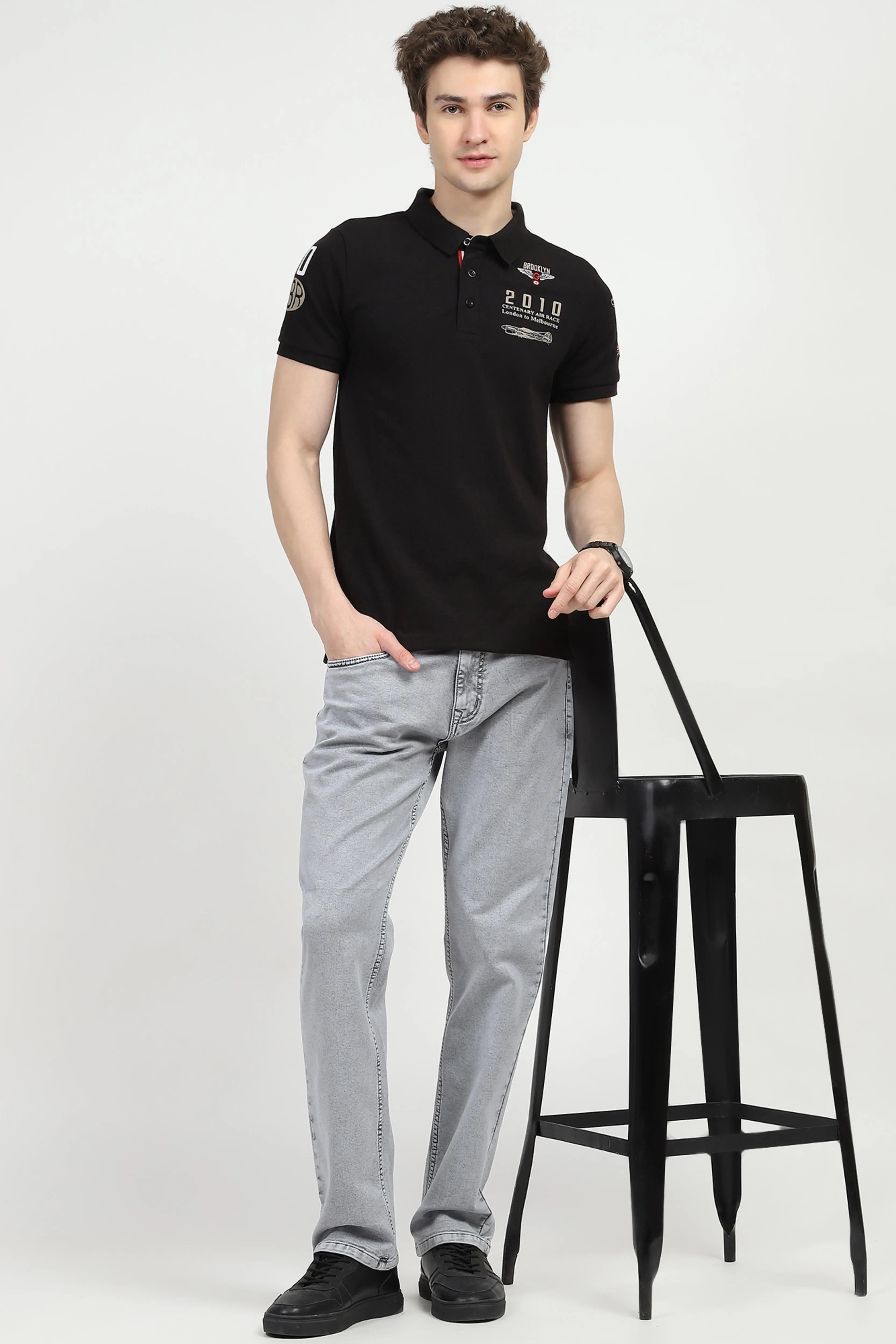 Black Cotton Polo T-shirt - Global Republic