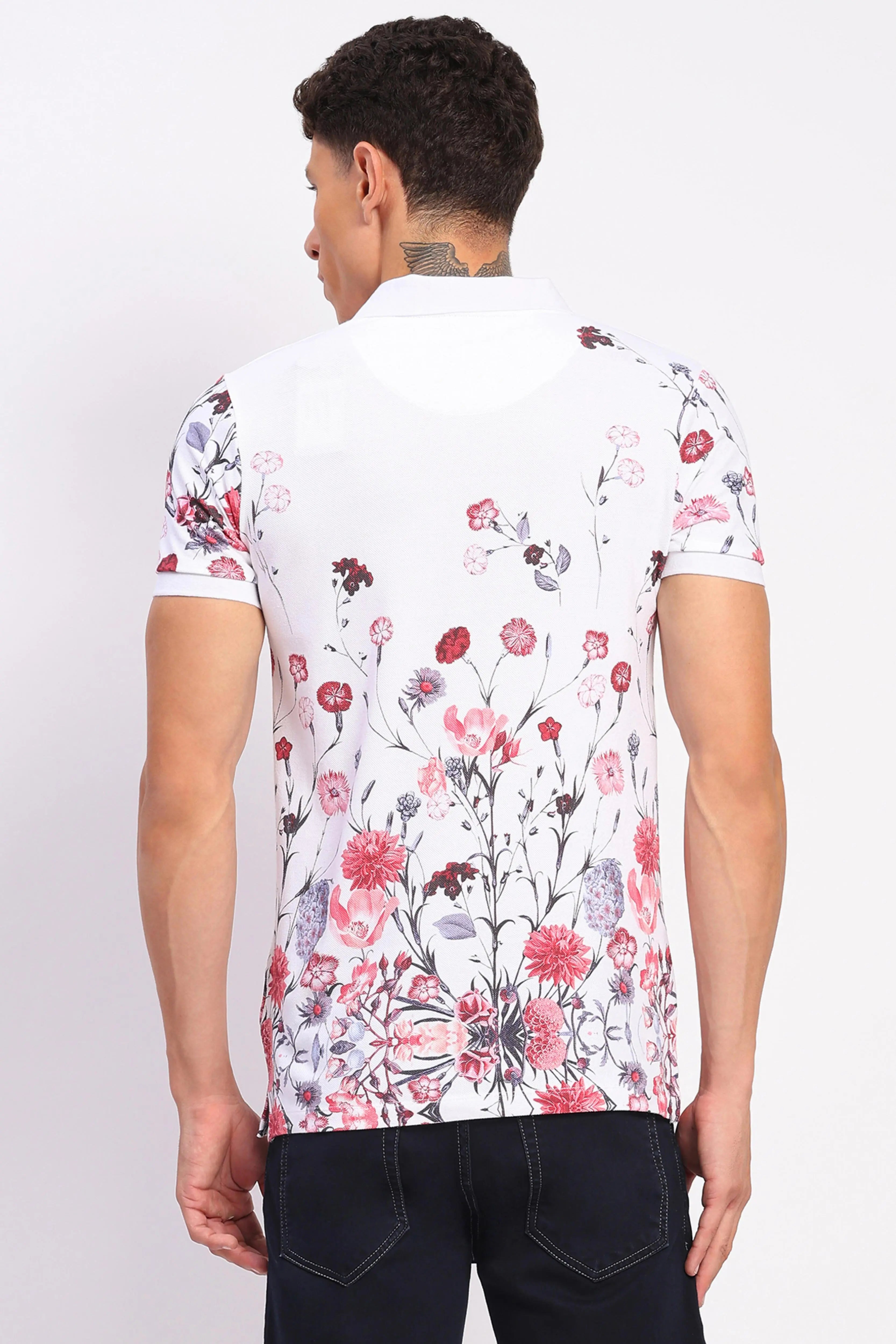 Floral Print 100% Cotton Polo T-Shirt - Global Republic
