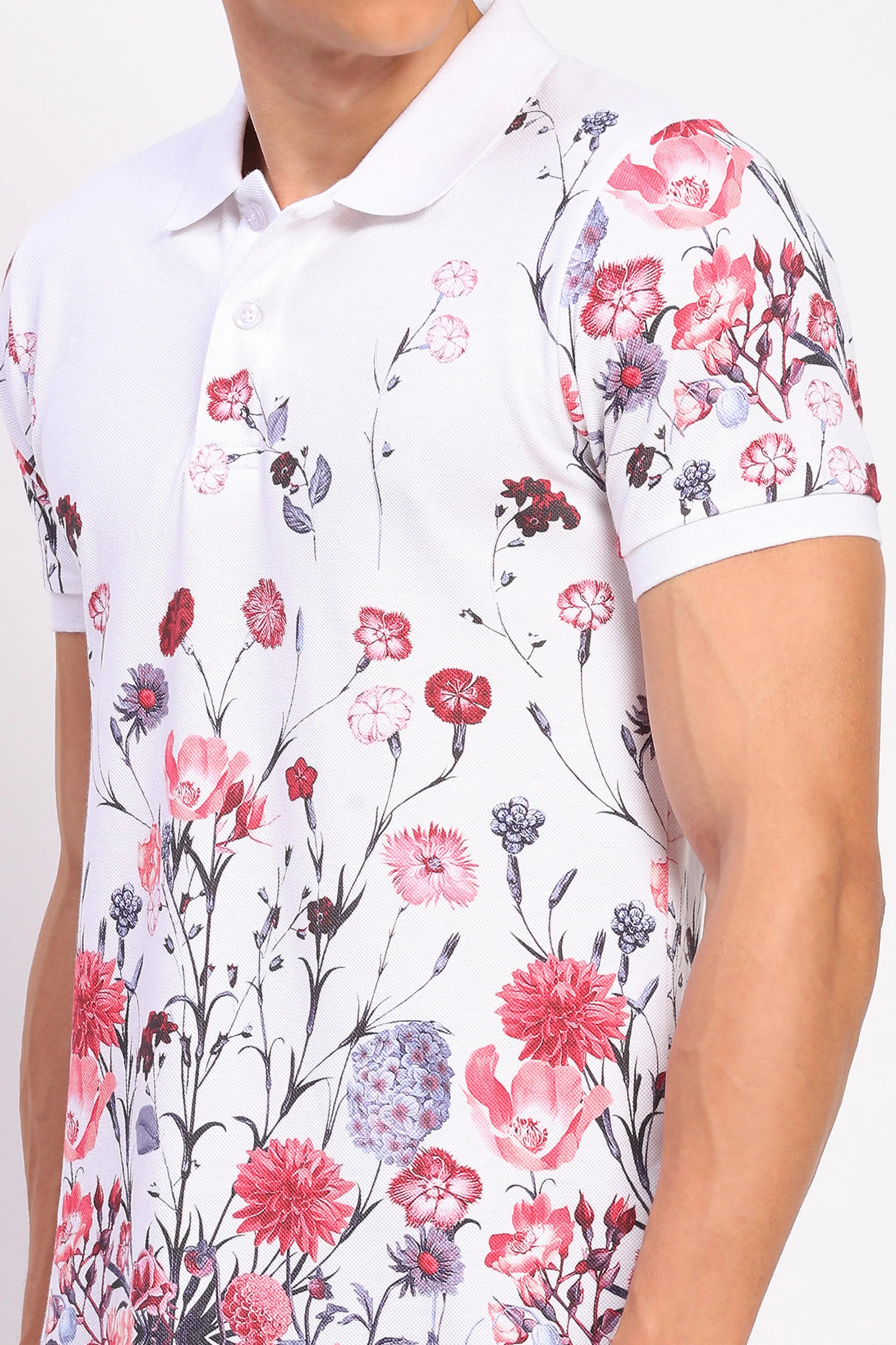 Floral Print 100% Cotton Polo T-Shirt - Global Republic