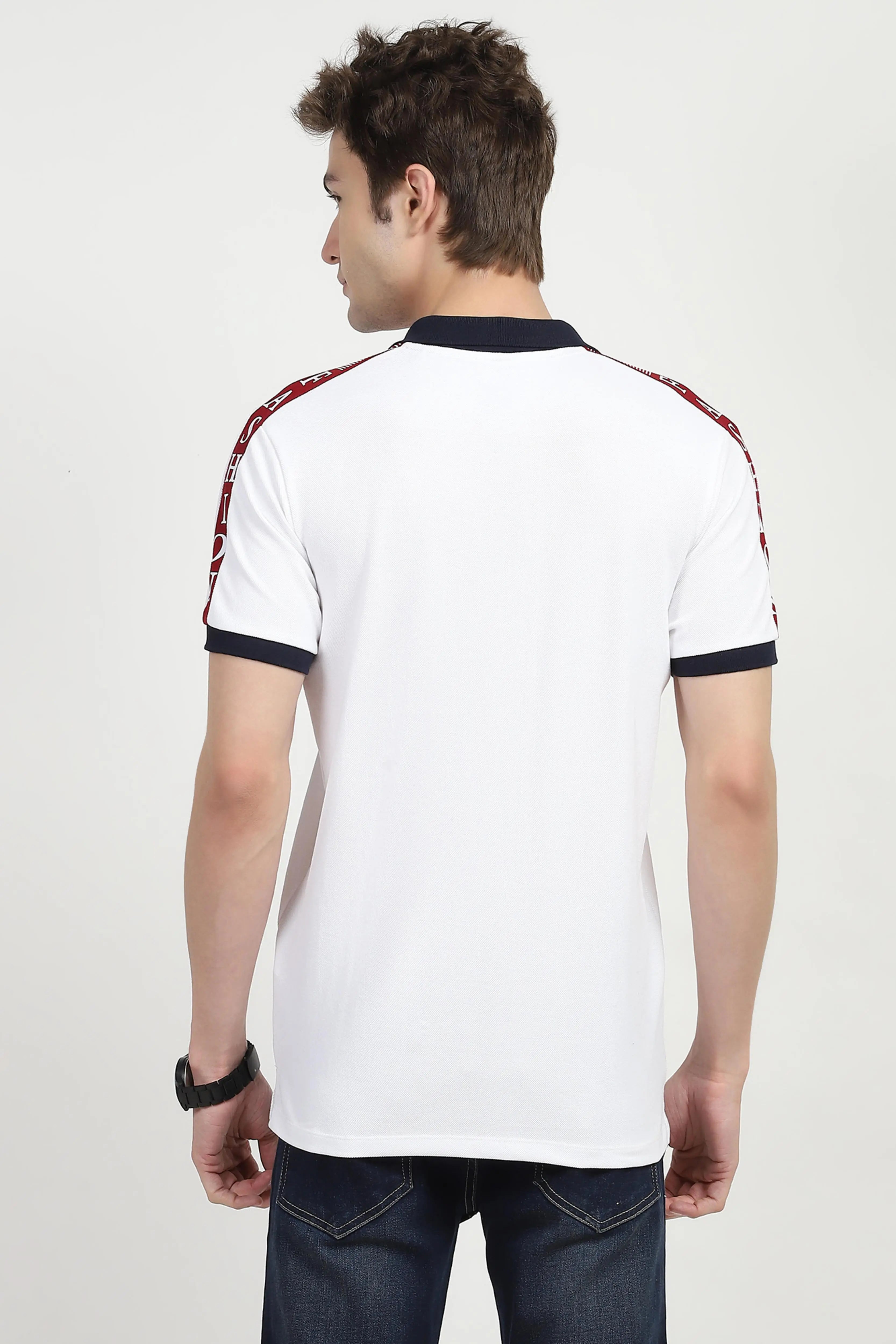 White Typography Cotton Polo T-shirt - Global Republic