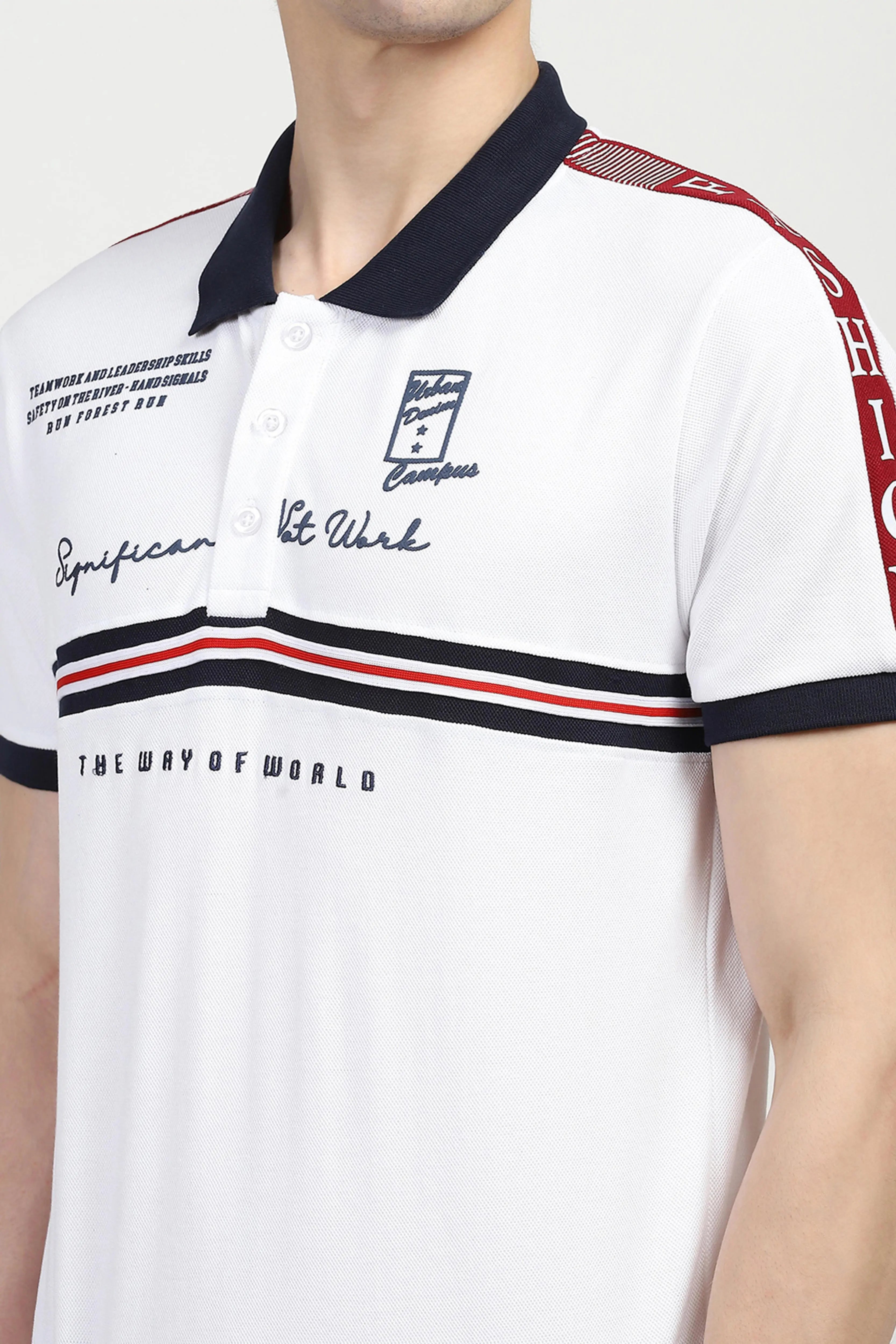 White Typography Cotton Polo T-shirt - Global Republic