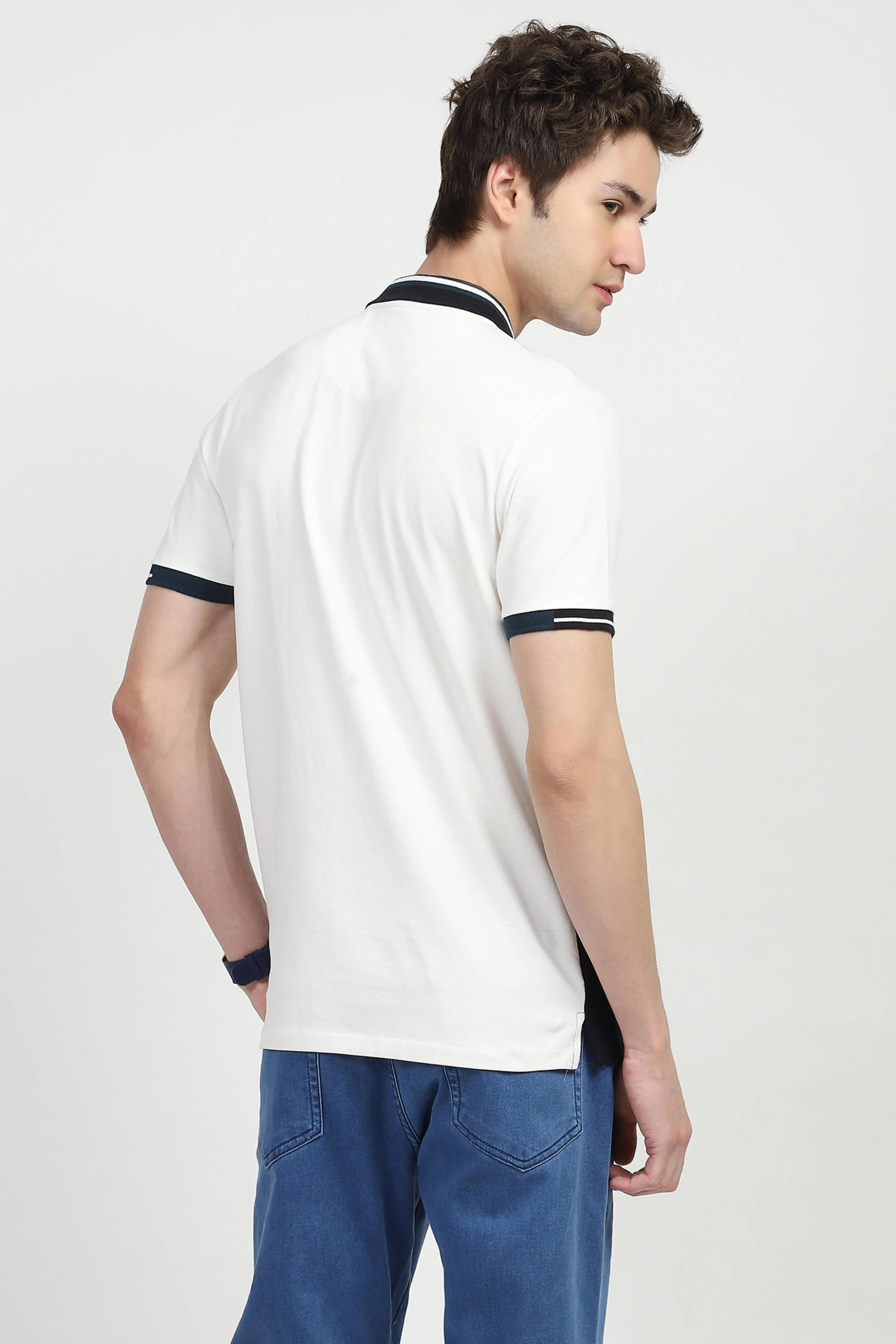 Blue Color Block Cotton Polo T-shirt - Global Republic