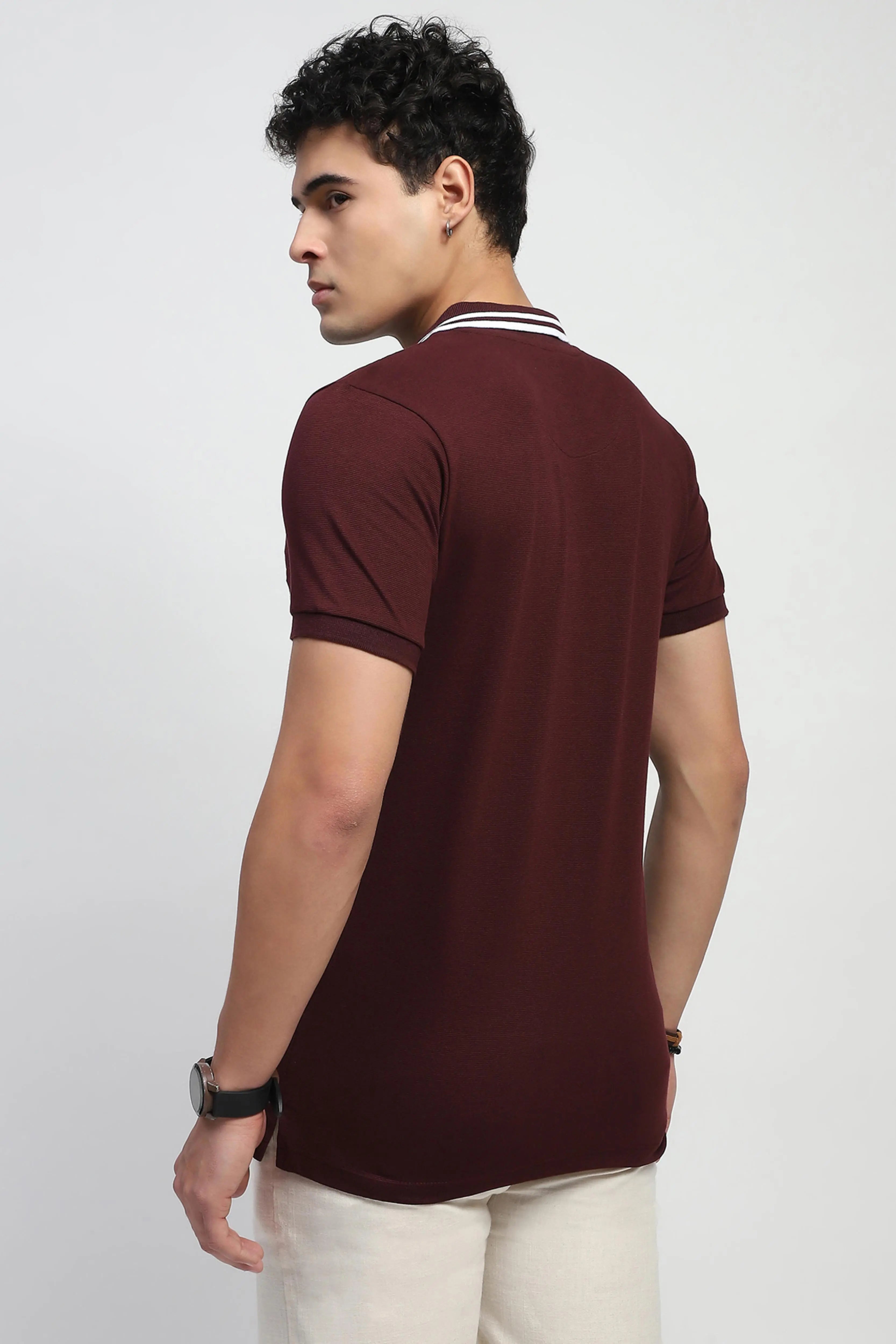 Wine Embroidered Cotton Polo T-Shirt - Global Republic