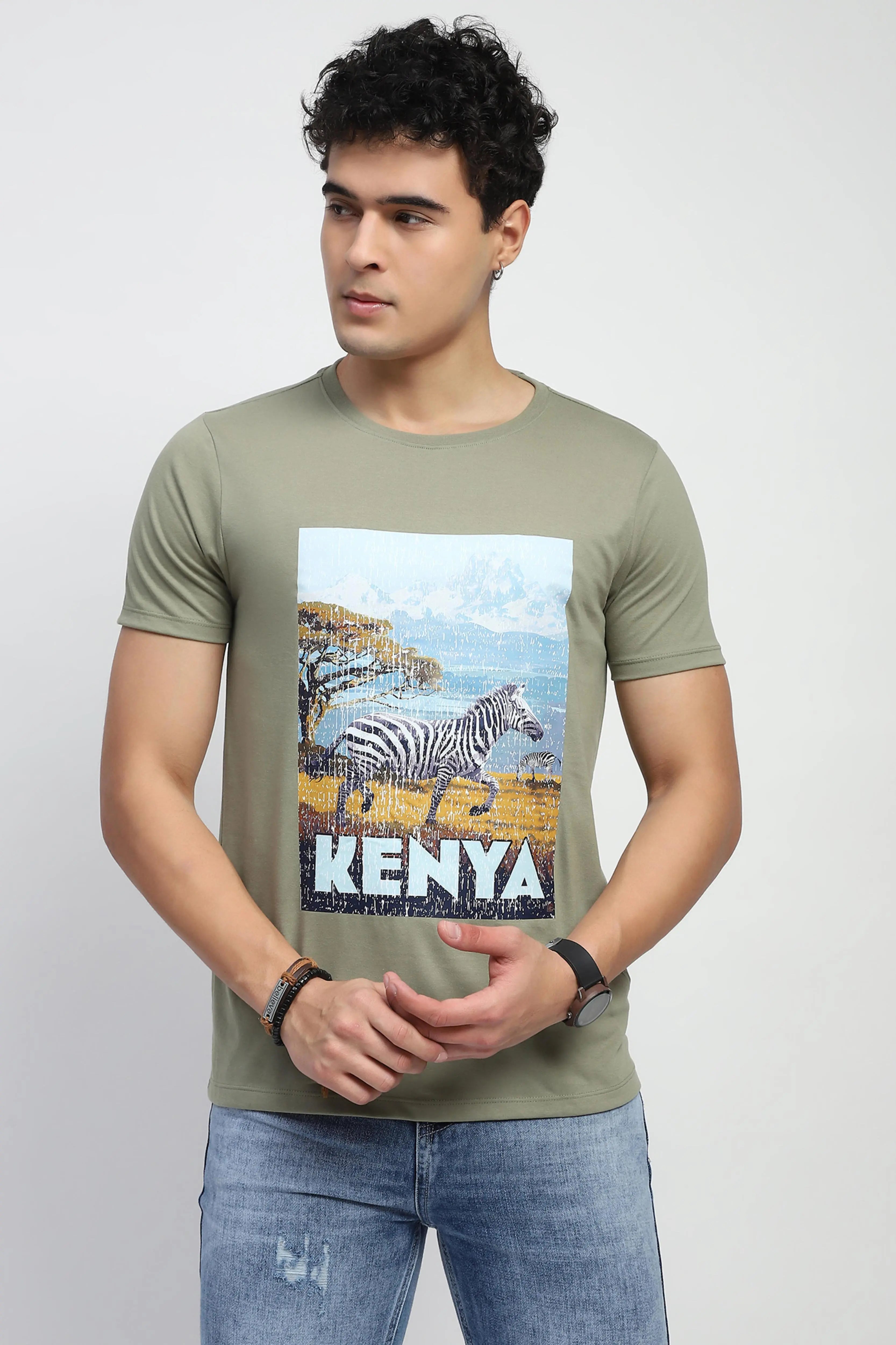 Olive Graphic Cotton T-Shirt - Global Republic