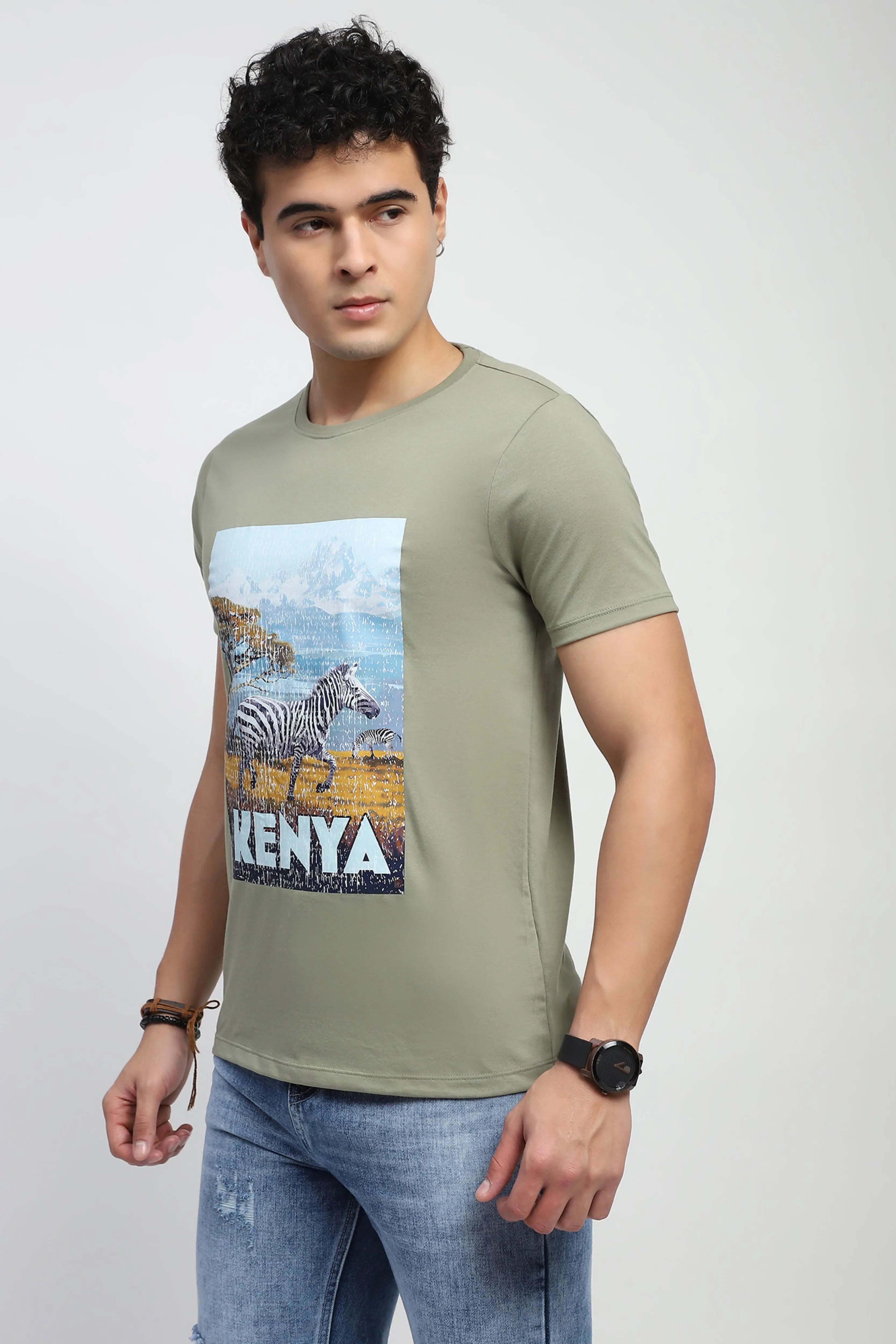 Olive Graphic Cotton T-Shirt - Global Republic