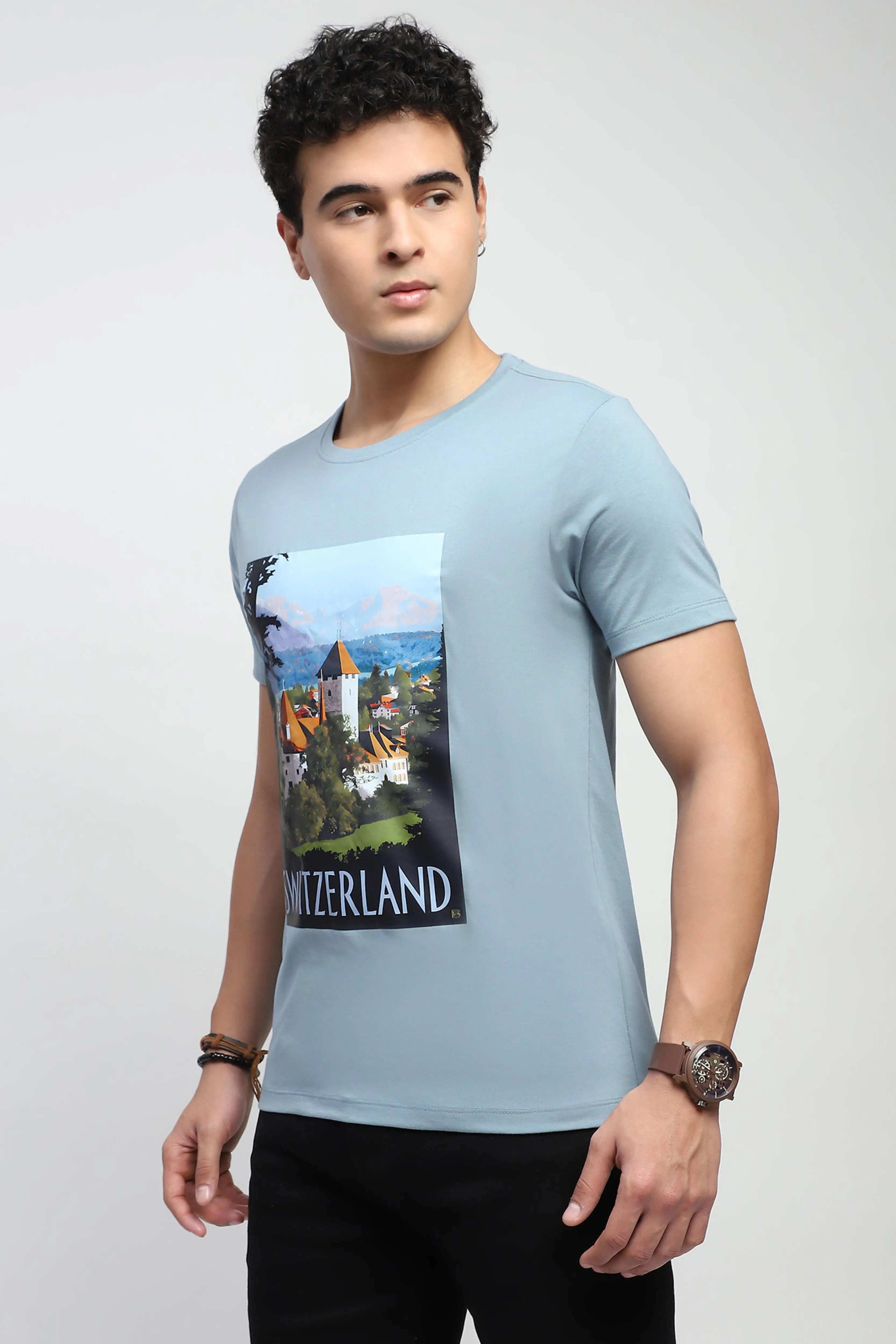 Blue Graphic Cotton T-Shirt - Global Republic