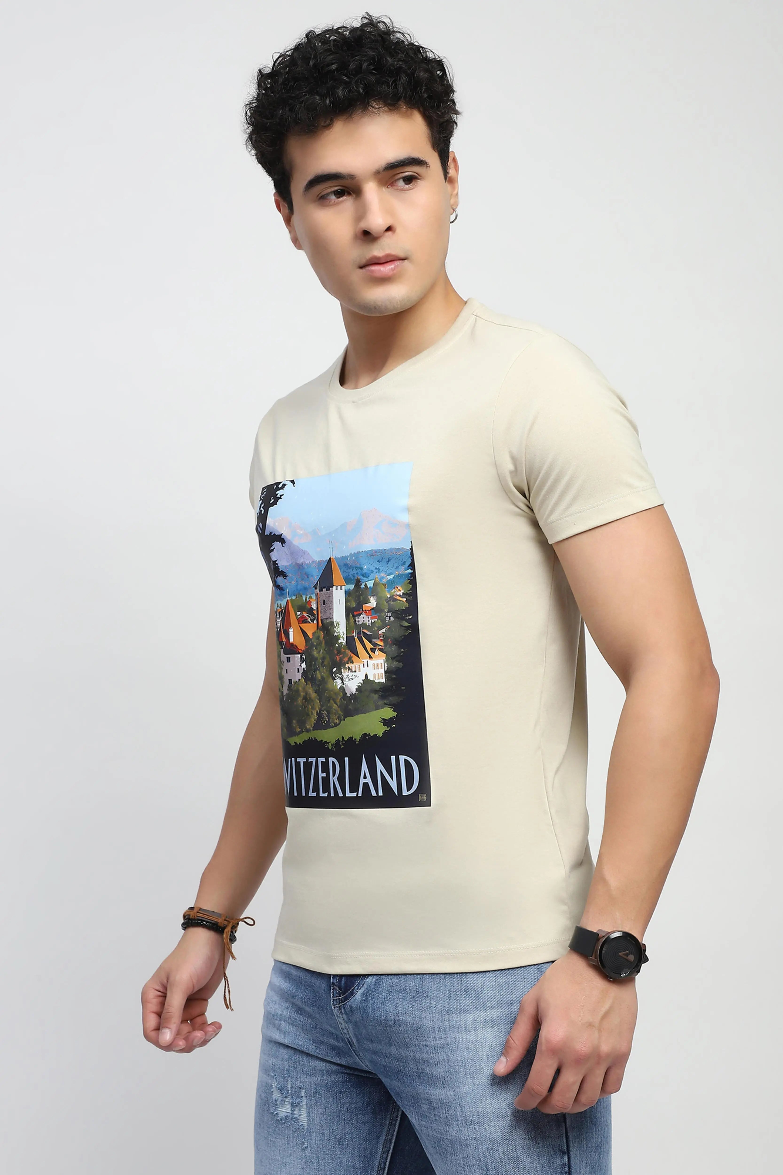 Beige Graphic Cotton T-Shirt - Global Republic