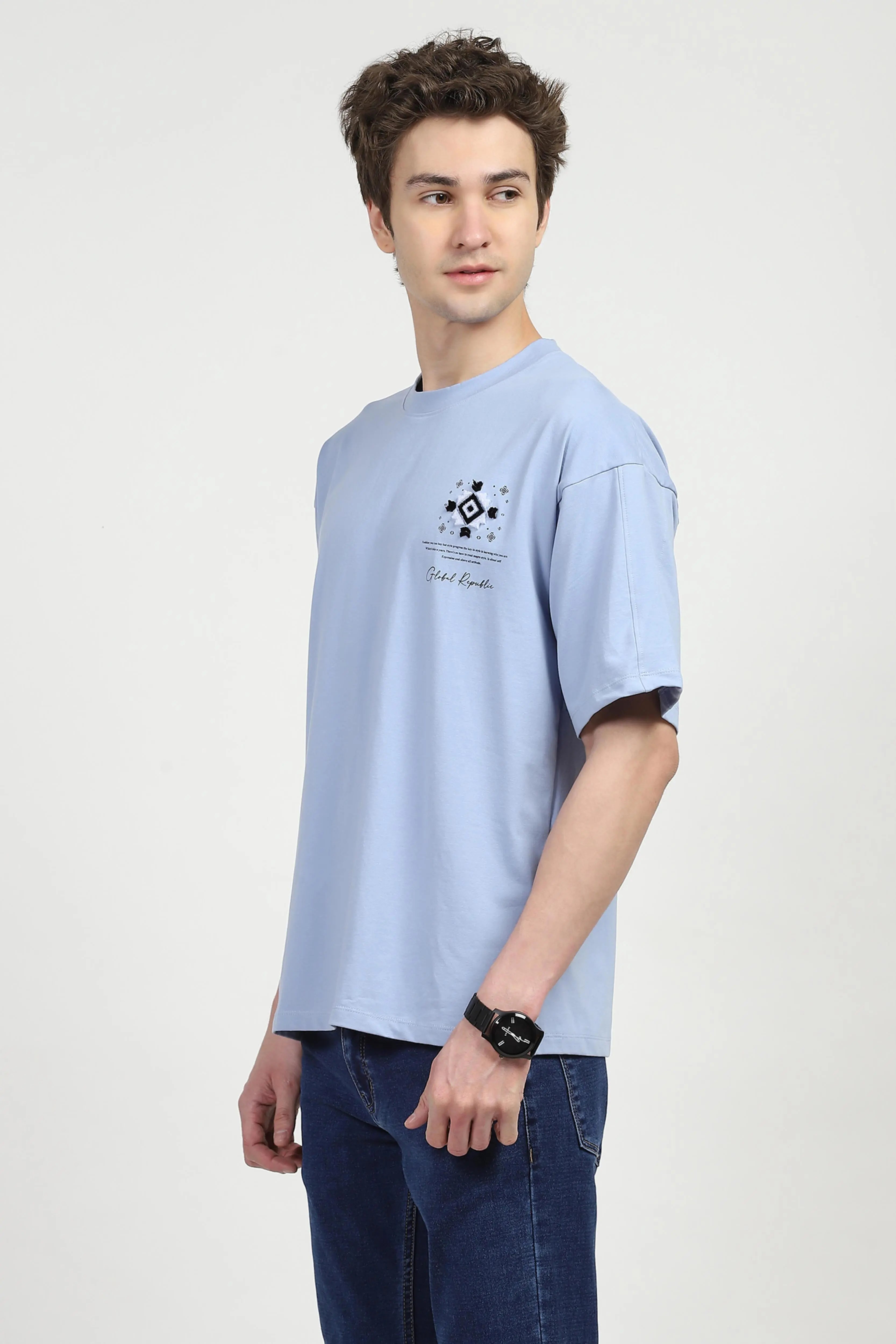 Blue Oversized Graphic Cotton T-shirt - Global Republic