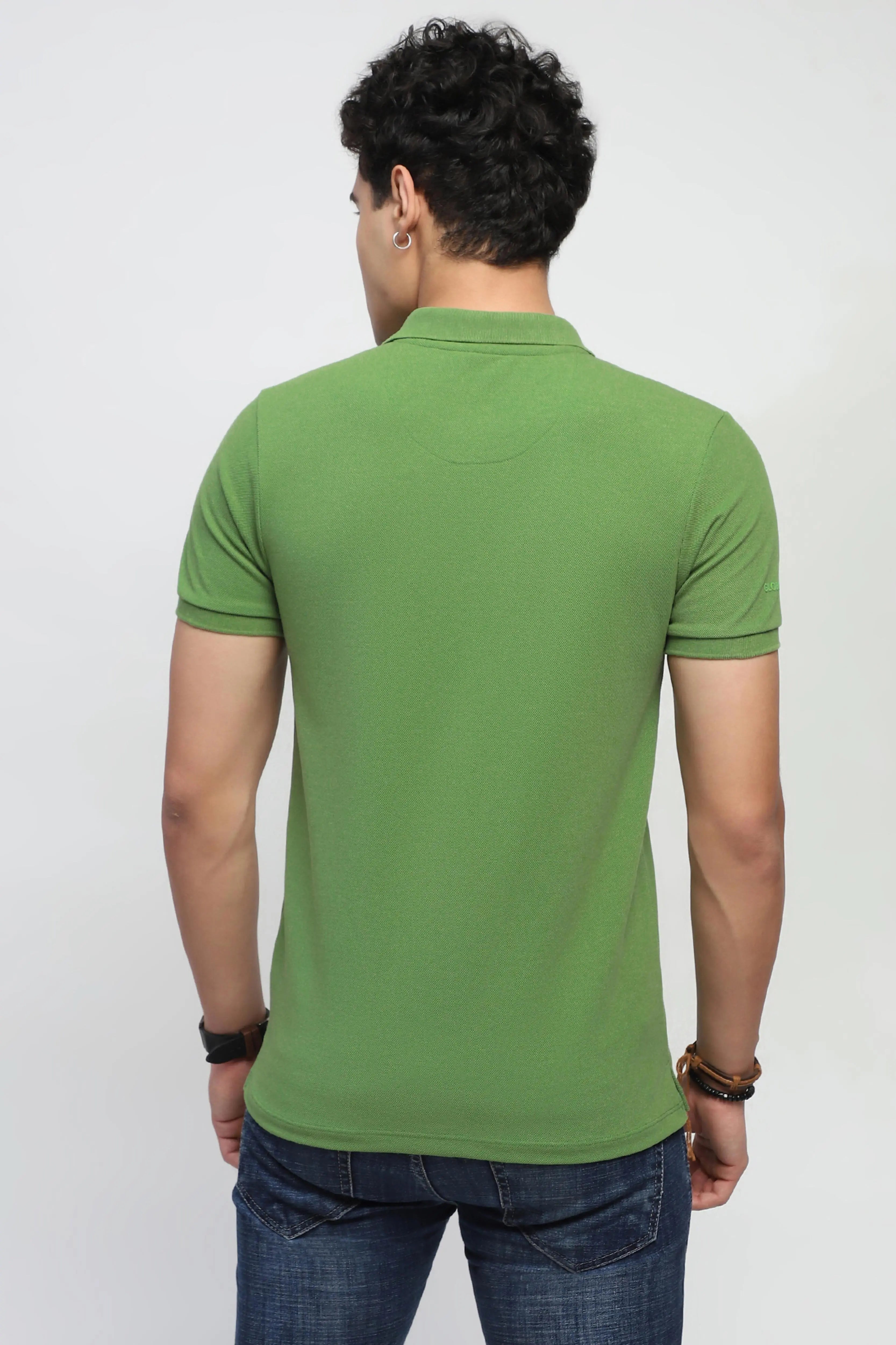Green Solid Cotton Blend Polo T-Shirt - Global Republic