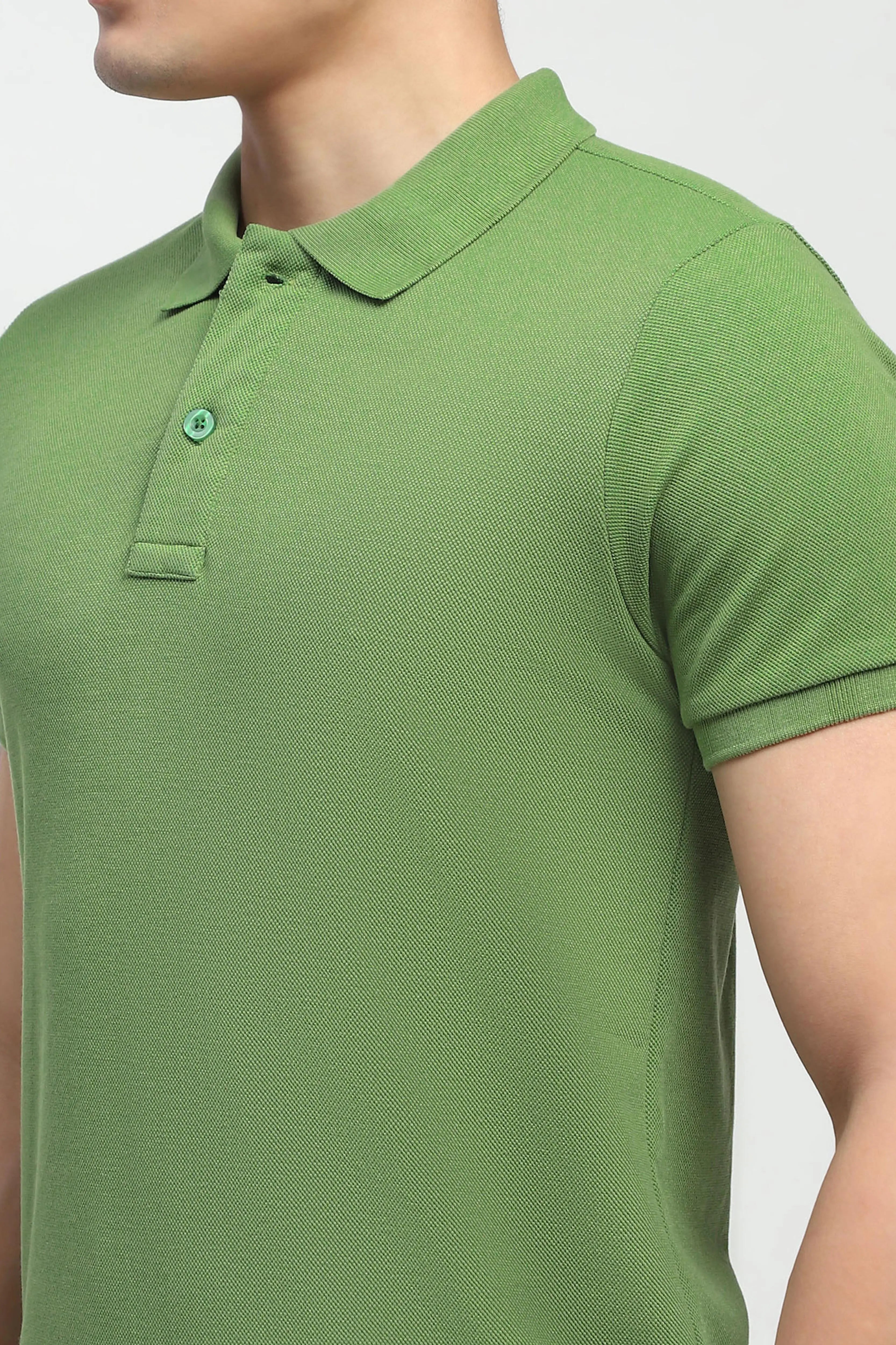 Green Solid Cotton Blend Polo T-Shirt - Global Republic