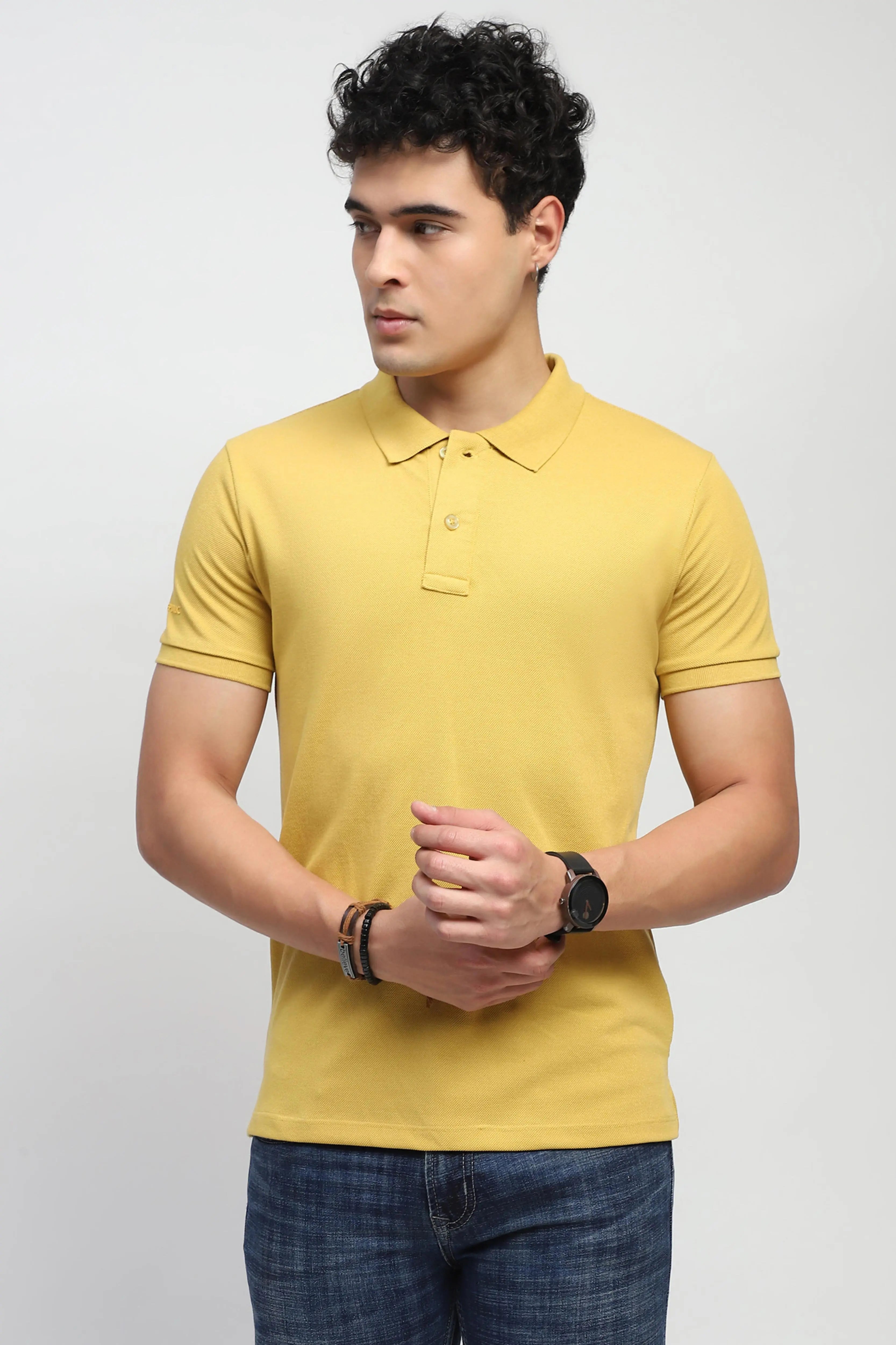 Mustard Solid Polo T-Shirt - Global Republic