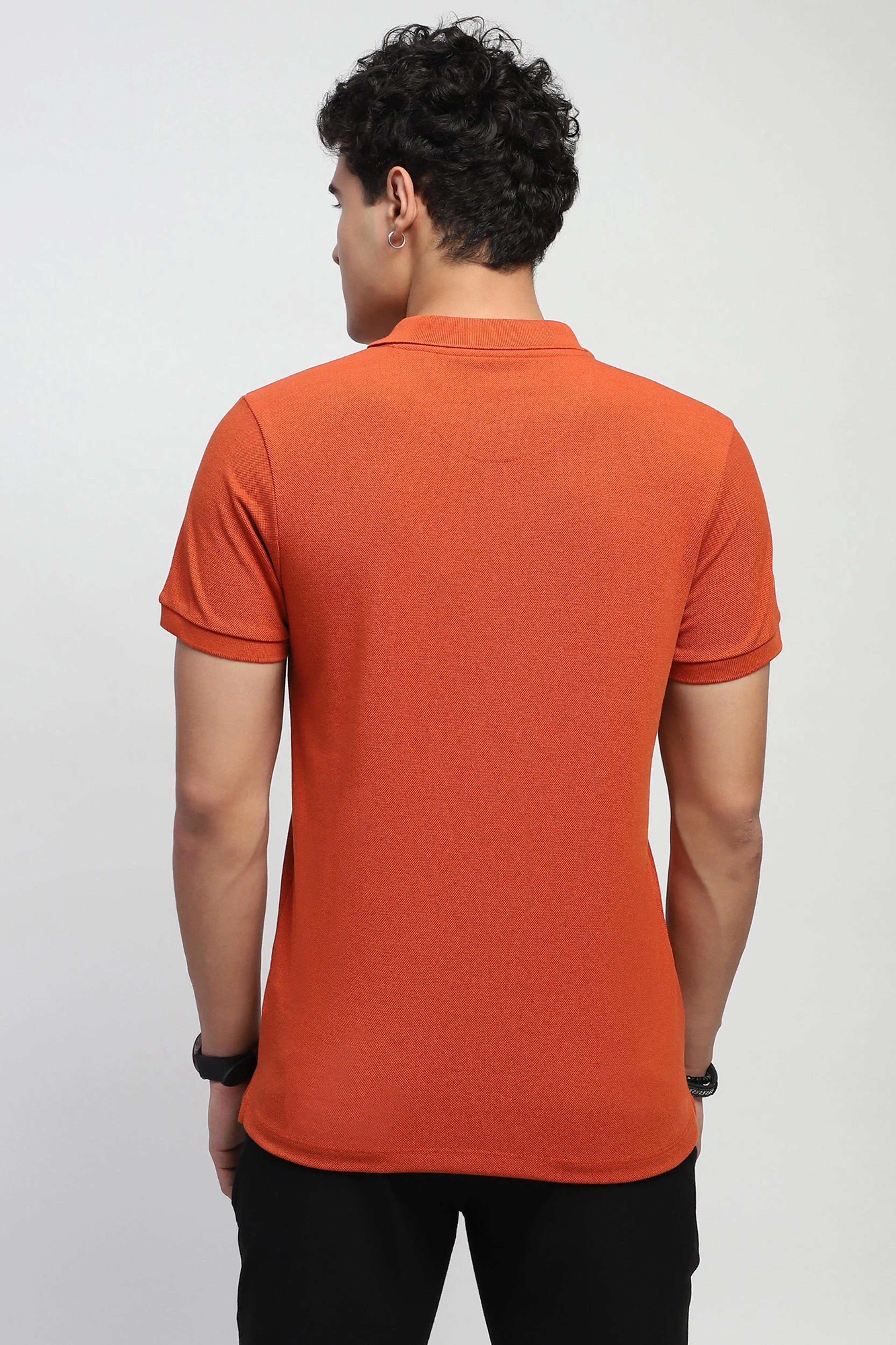 Rust Solid Cotton Blend Polo T-Shirt - Global Republic