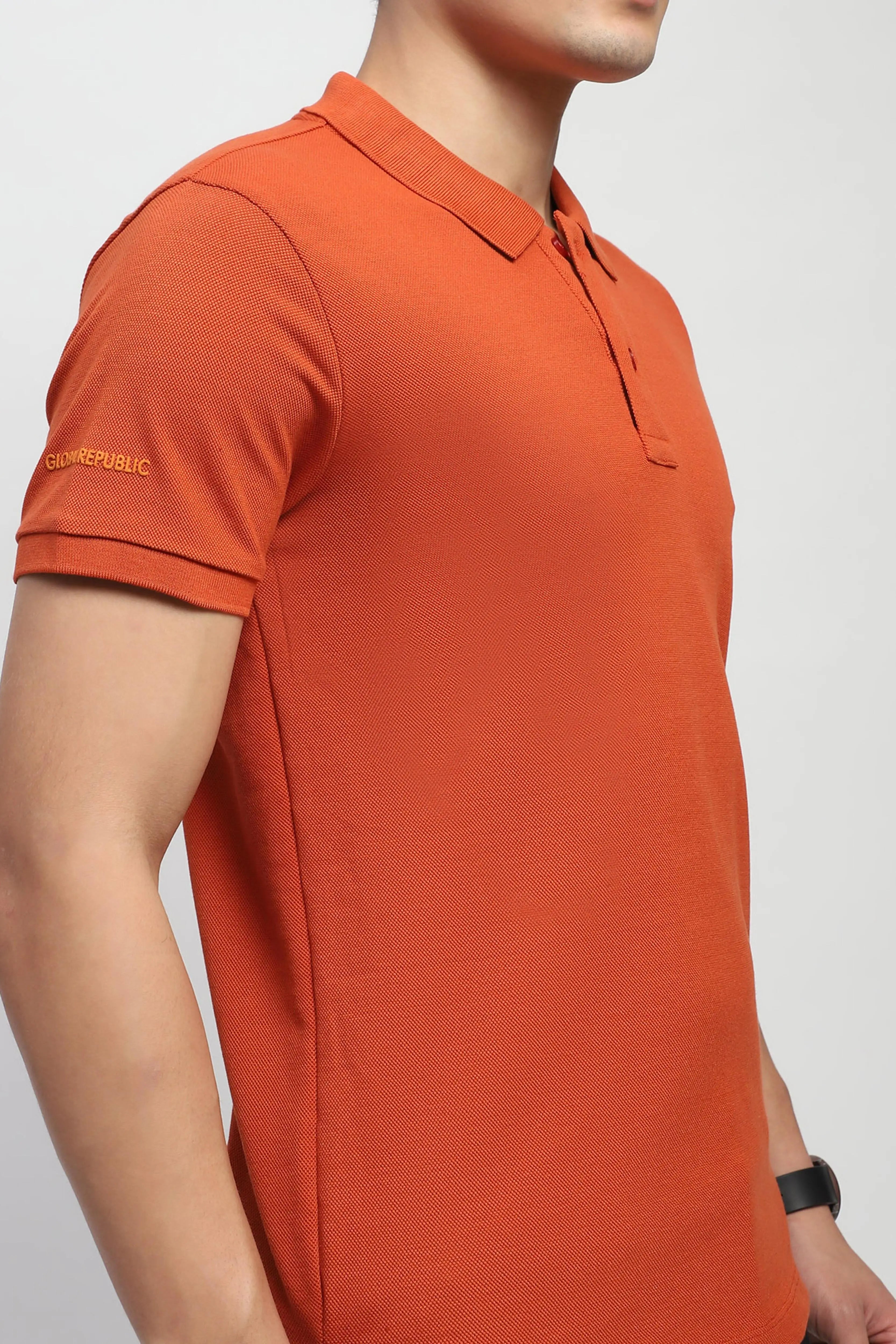 Rust Solid Cotton Blend Polo T-Shirt - Global Republic