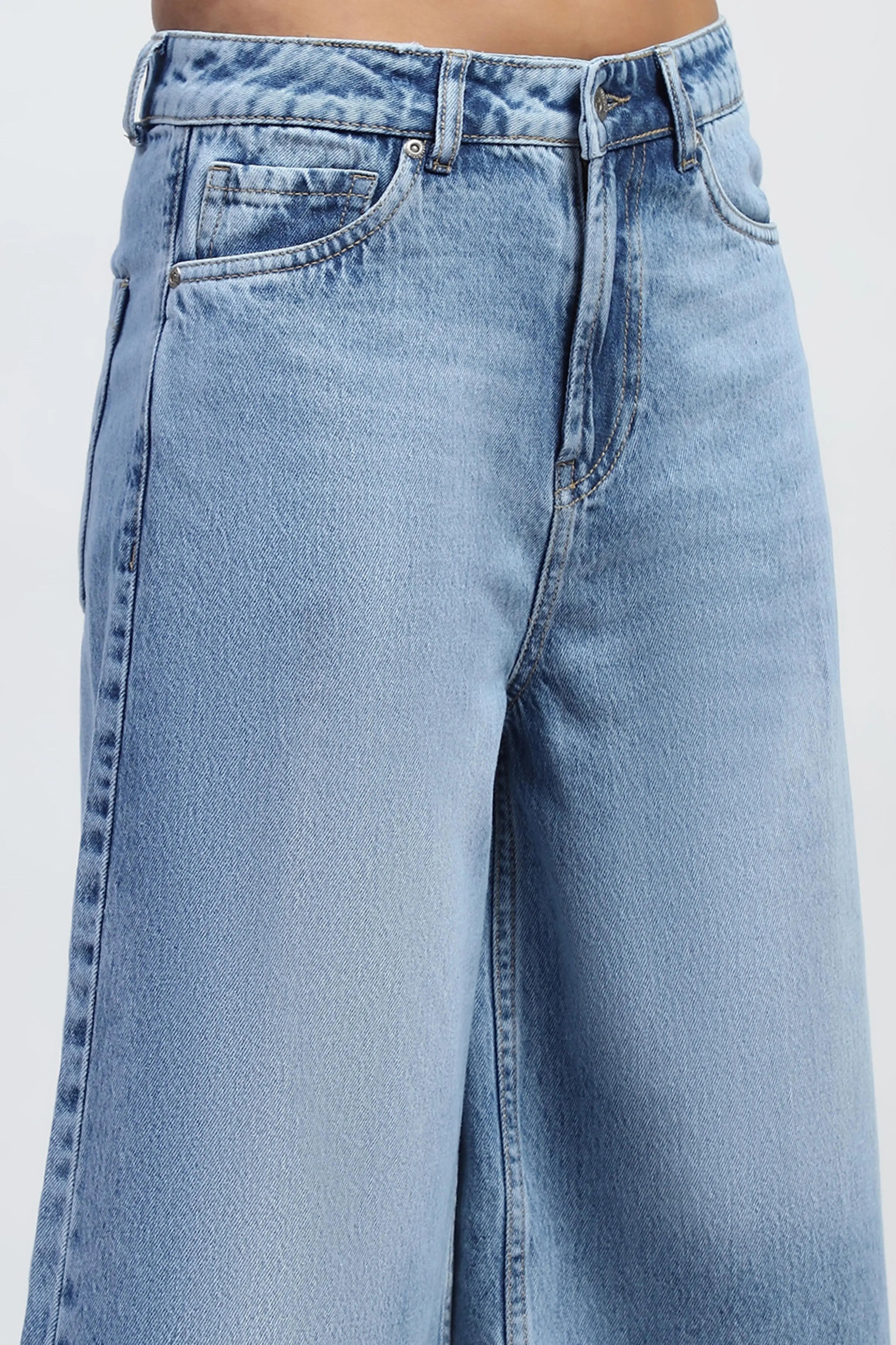 Blue Solid Cotton Blend Loose Culottes - Global Republic