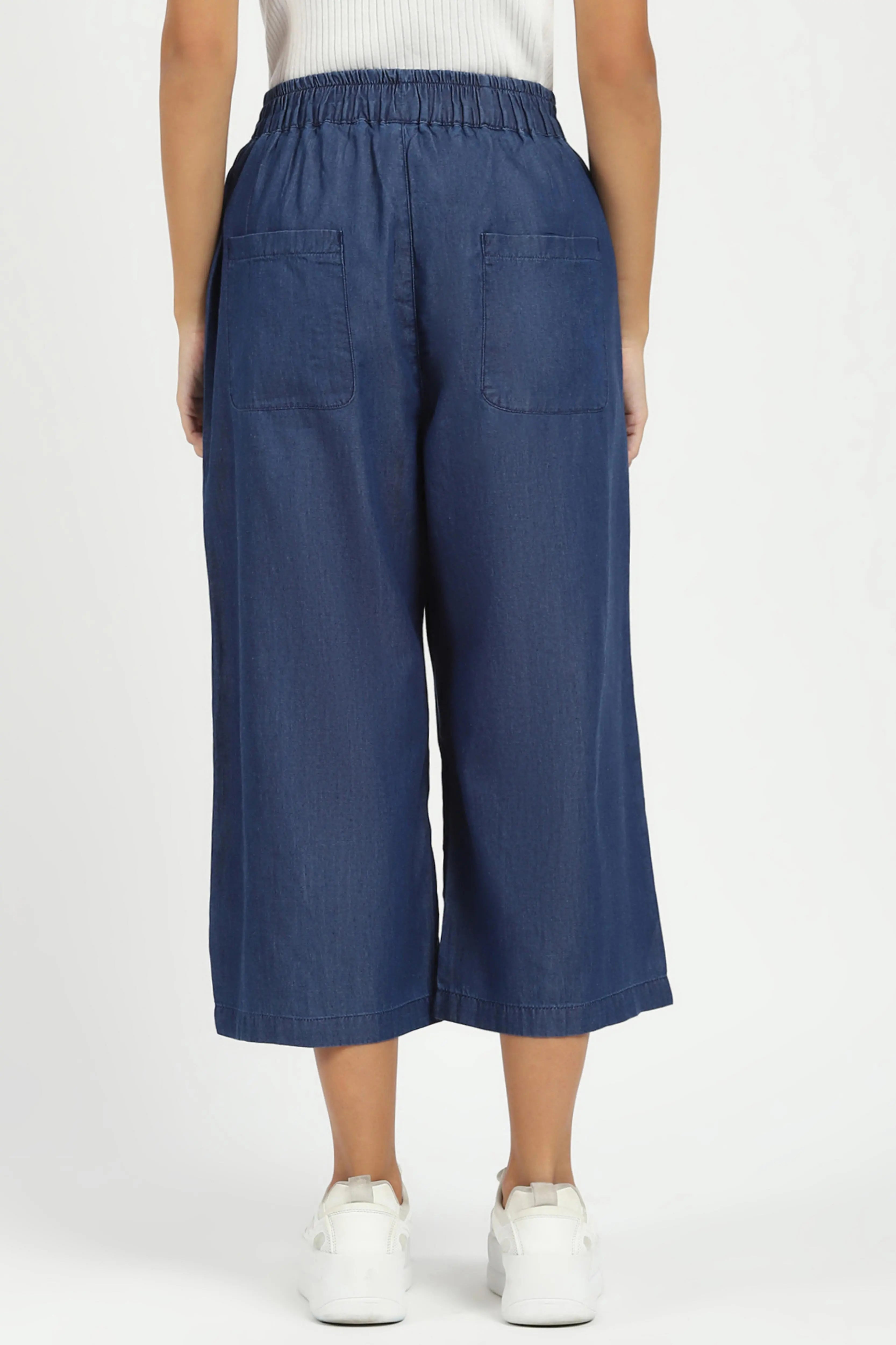 Blue Solid Cotton Blend Palazzo - Global Republic