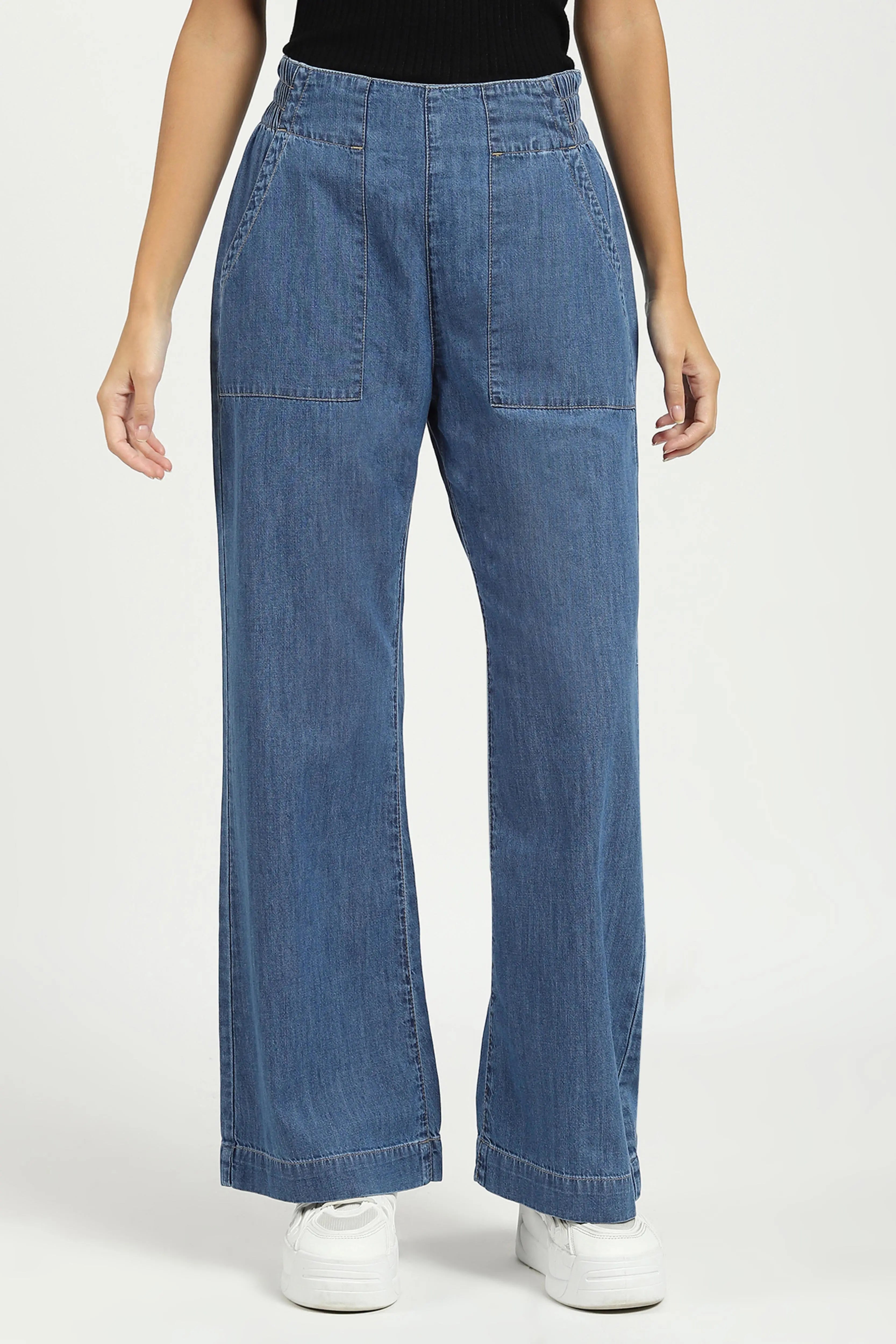 Blue Solid Cotton Blend Lower - Global Republic