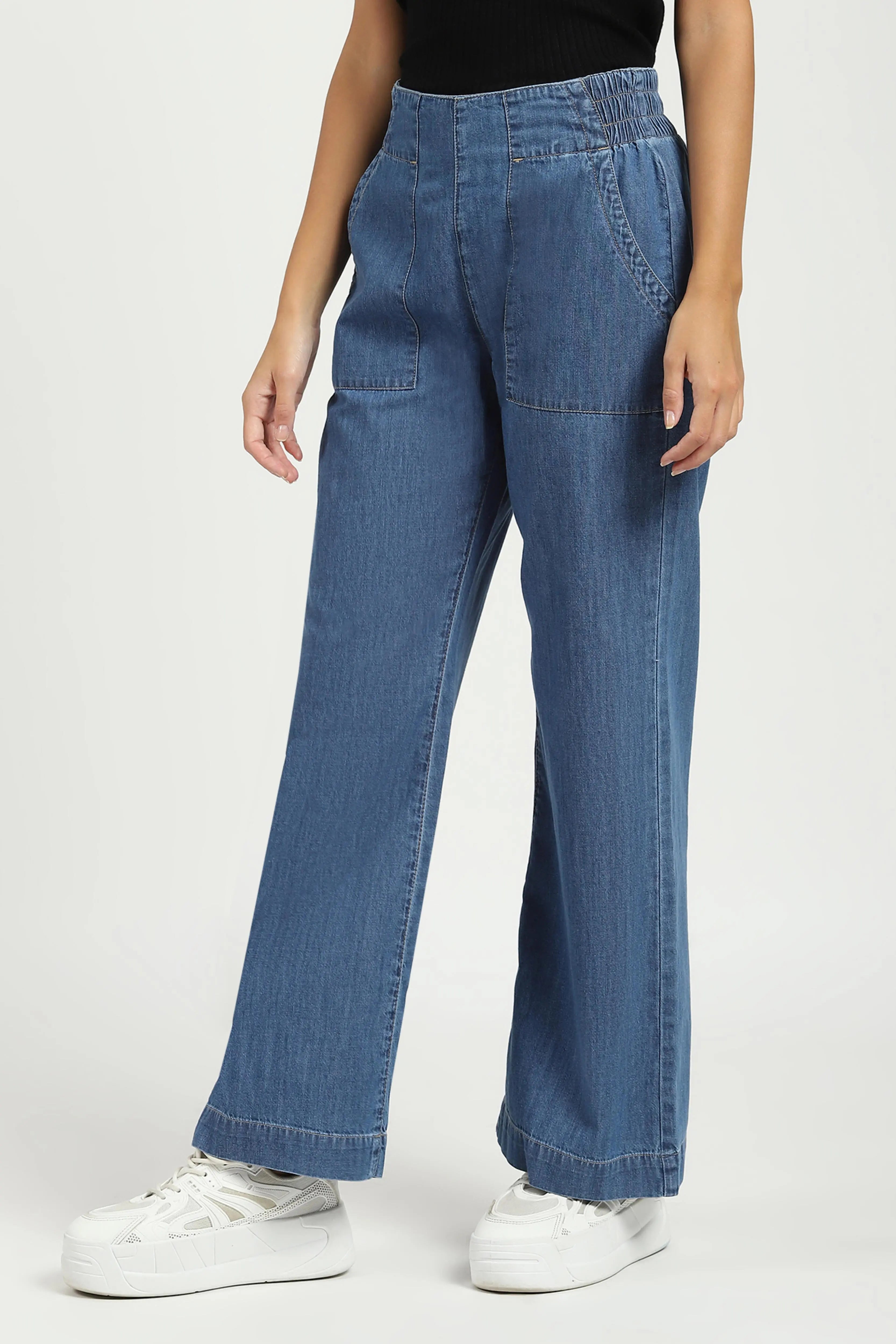 Blue Solid Cotton Blend Lower - Global Republic