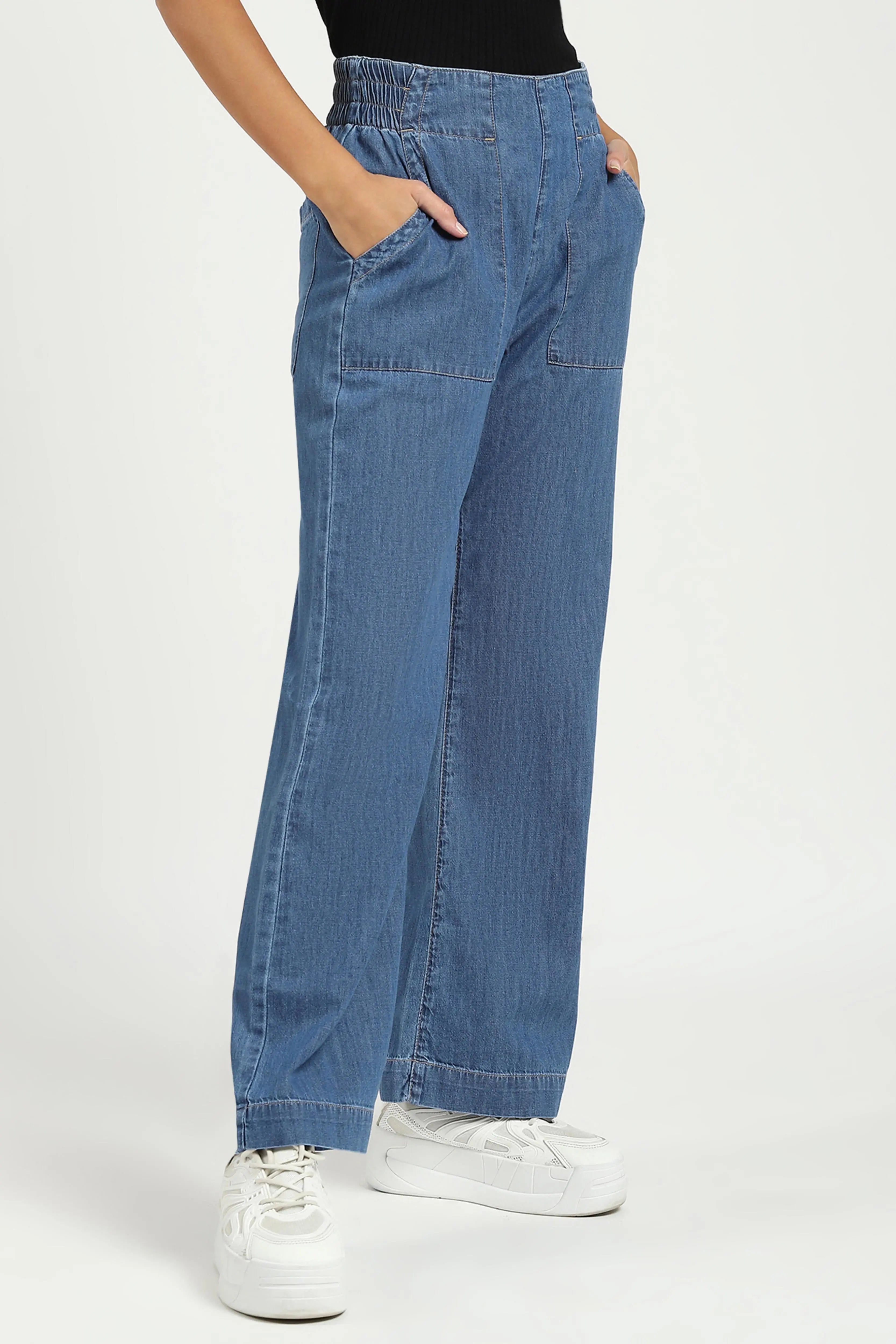 Blue Solid Cotton Blend Lower - Global Republic