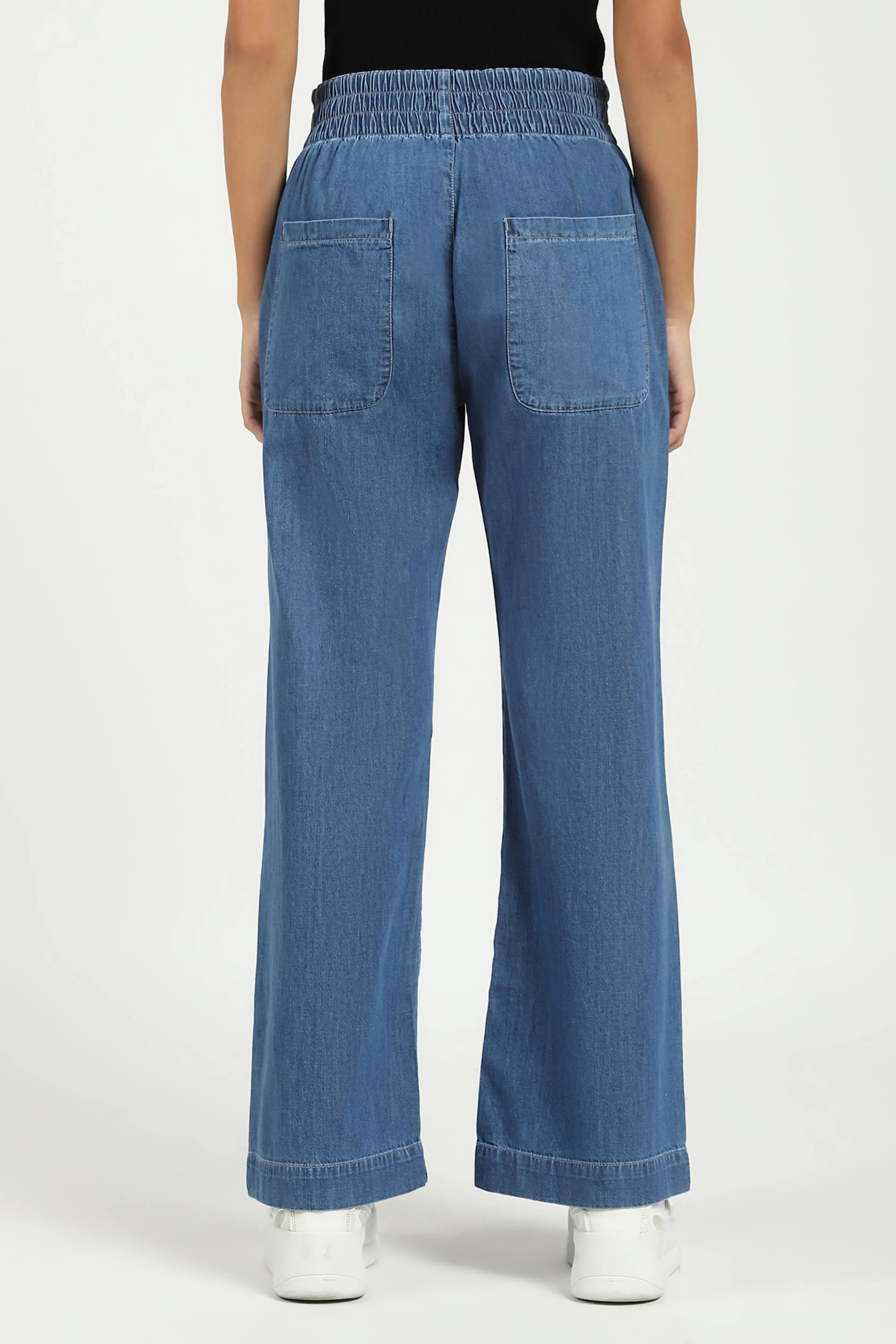 Blue Solid Cotton Blend Lower - Global Republic