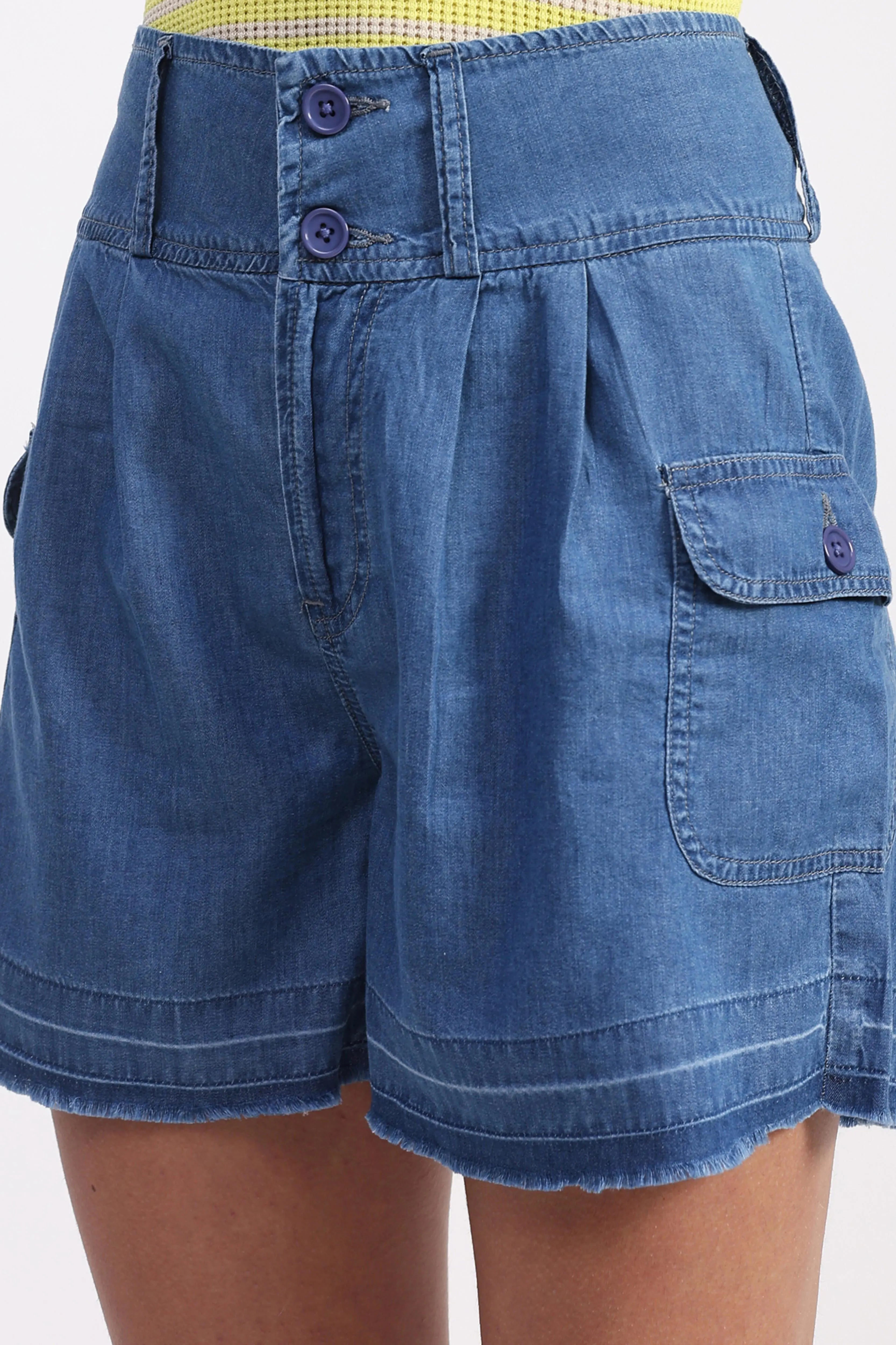 Blue Tencel Solid Shorts - Global Republic