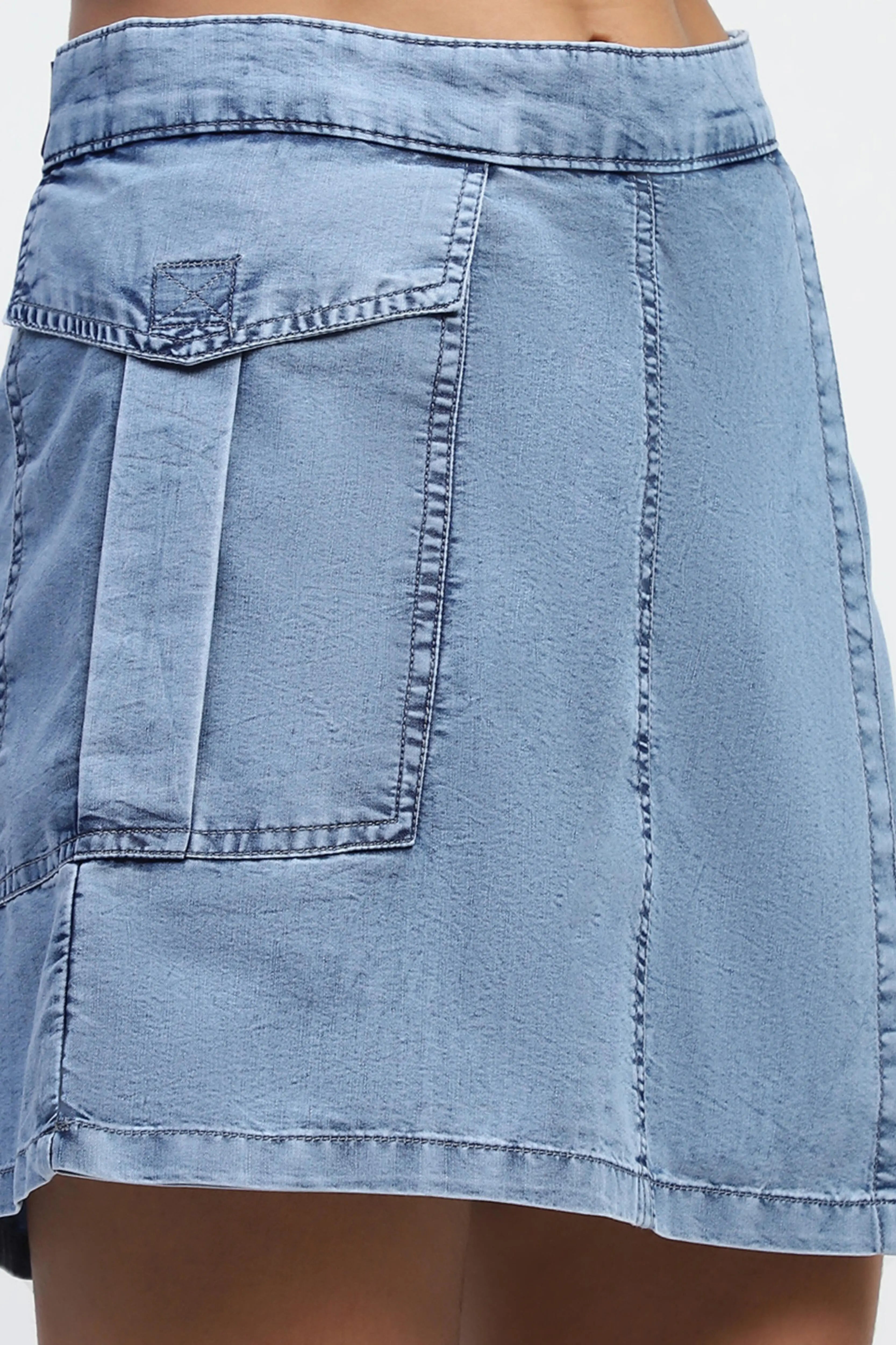 Light Blue Solid Cotton Blend Skorts - Global Republic