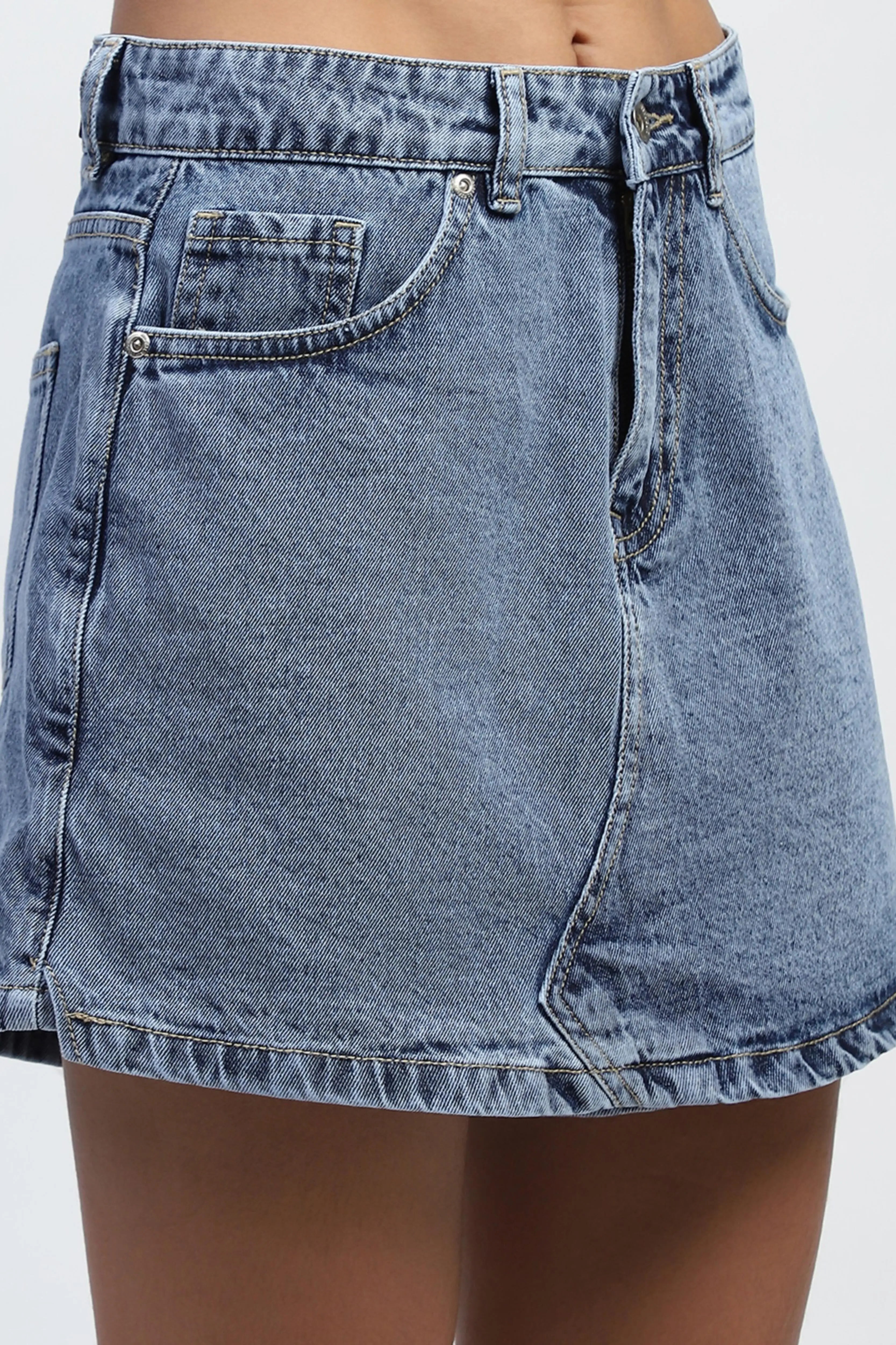 Blue Solid Cotton Blend Skorts - Global Republic