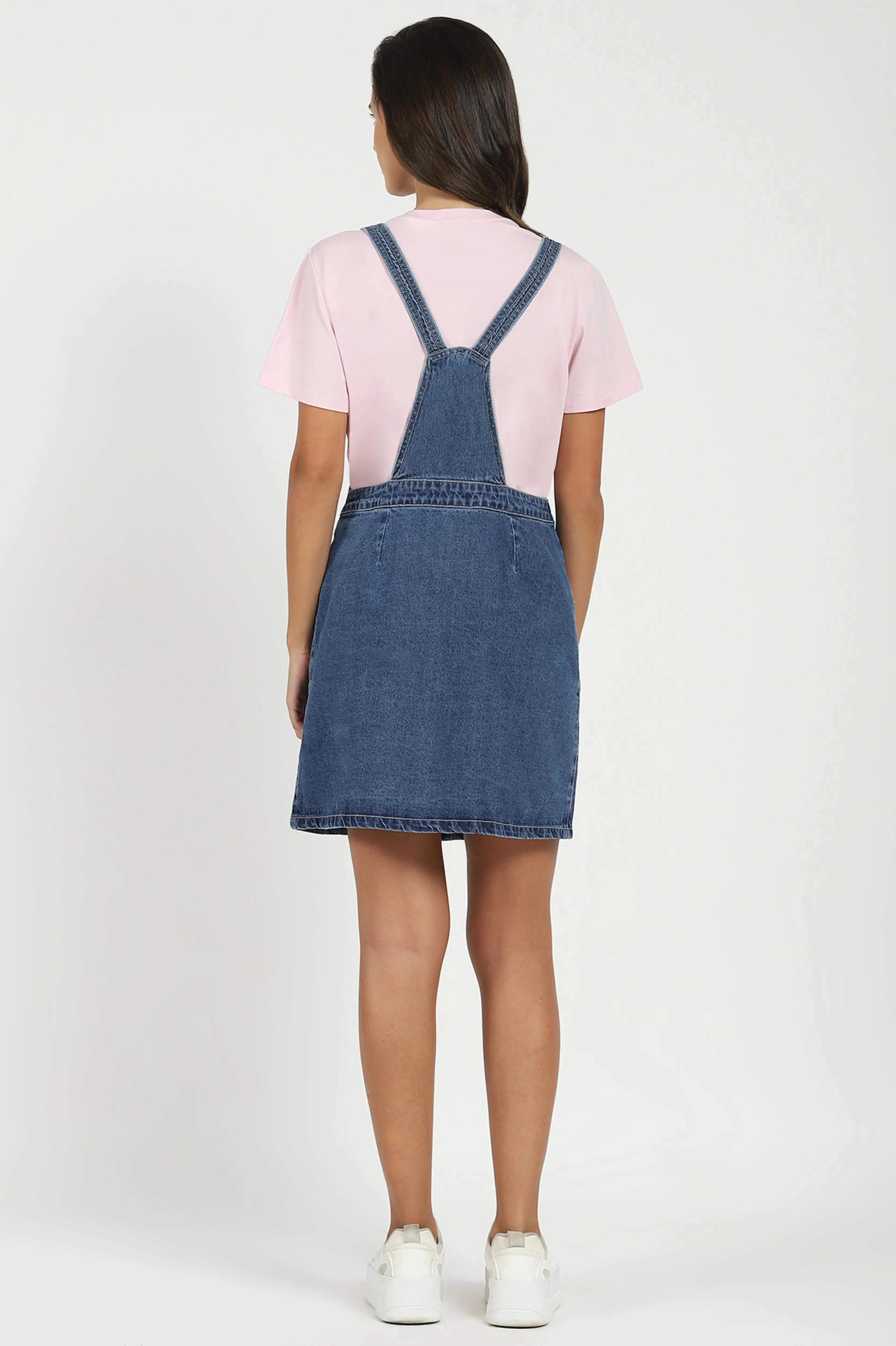 Blue Solid Cotton Blend Dungaree - Global Republic