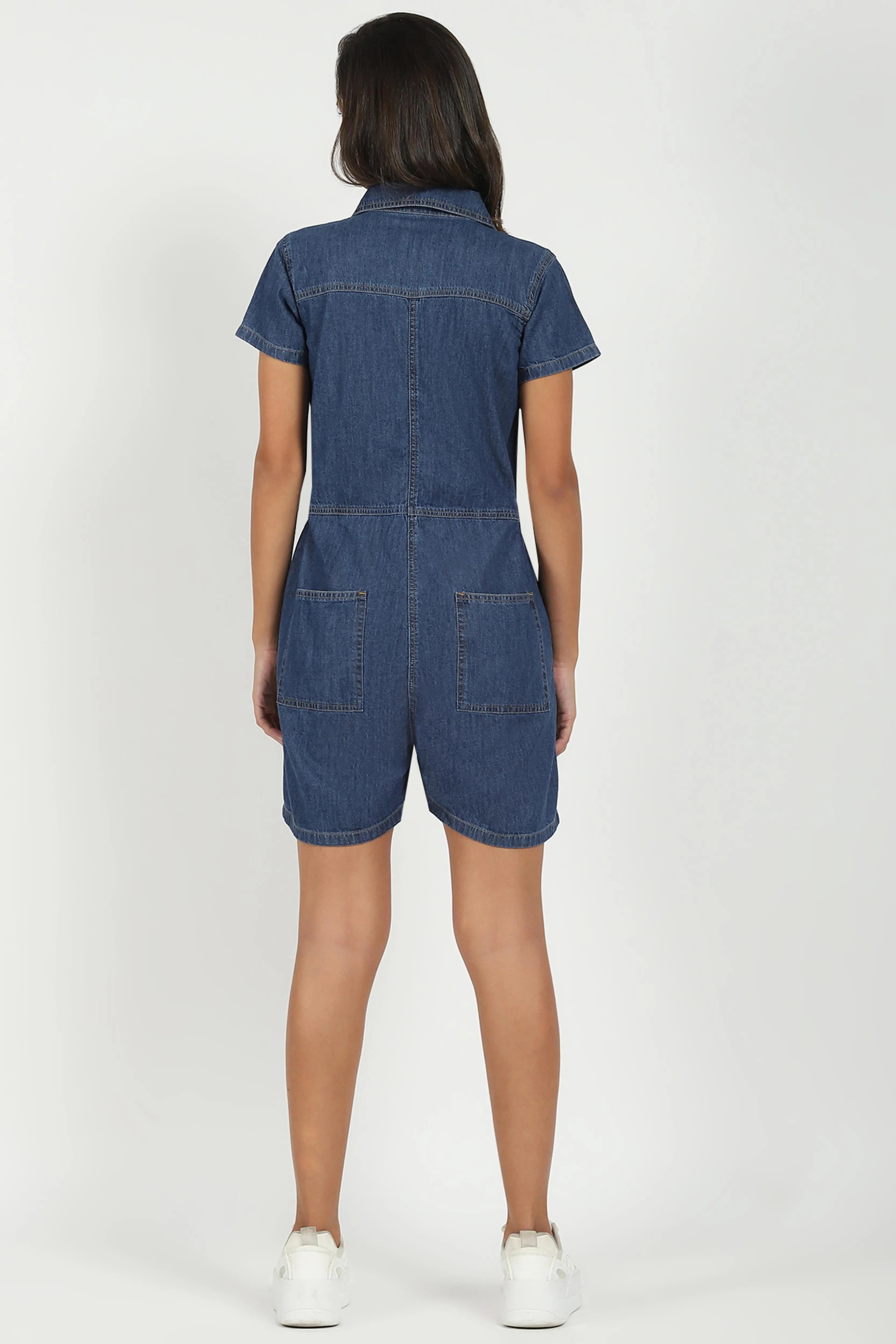 Dark Blue Cotton Blend Jumpsuit - Global Republic