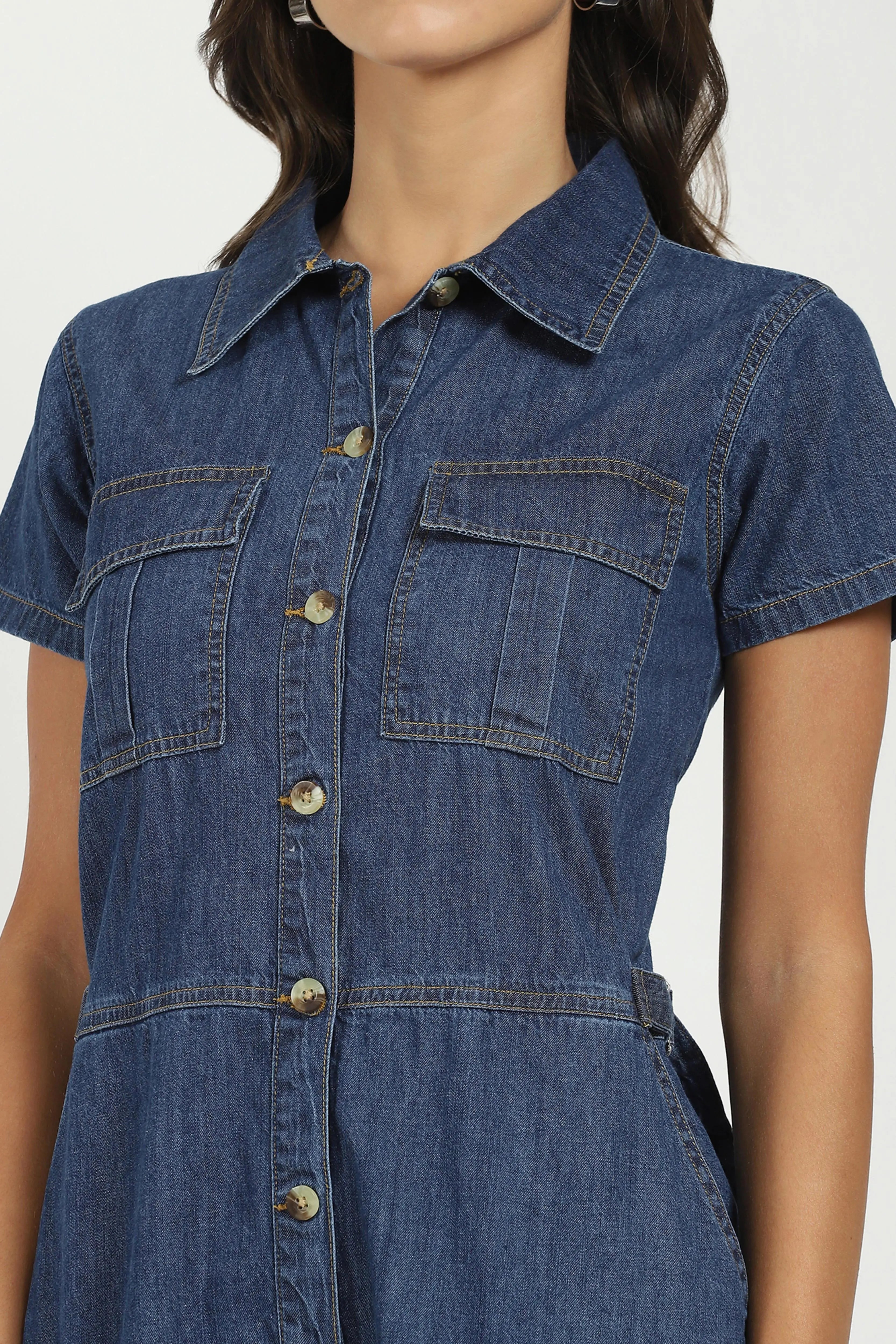 Dark Blue Cotton Blend Jumpsuit - Global Republic