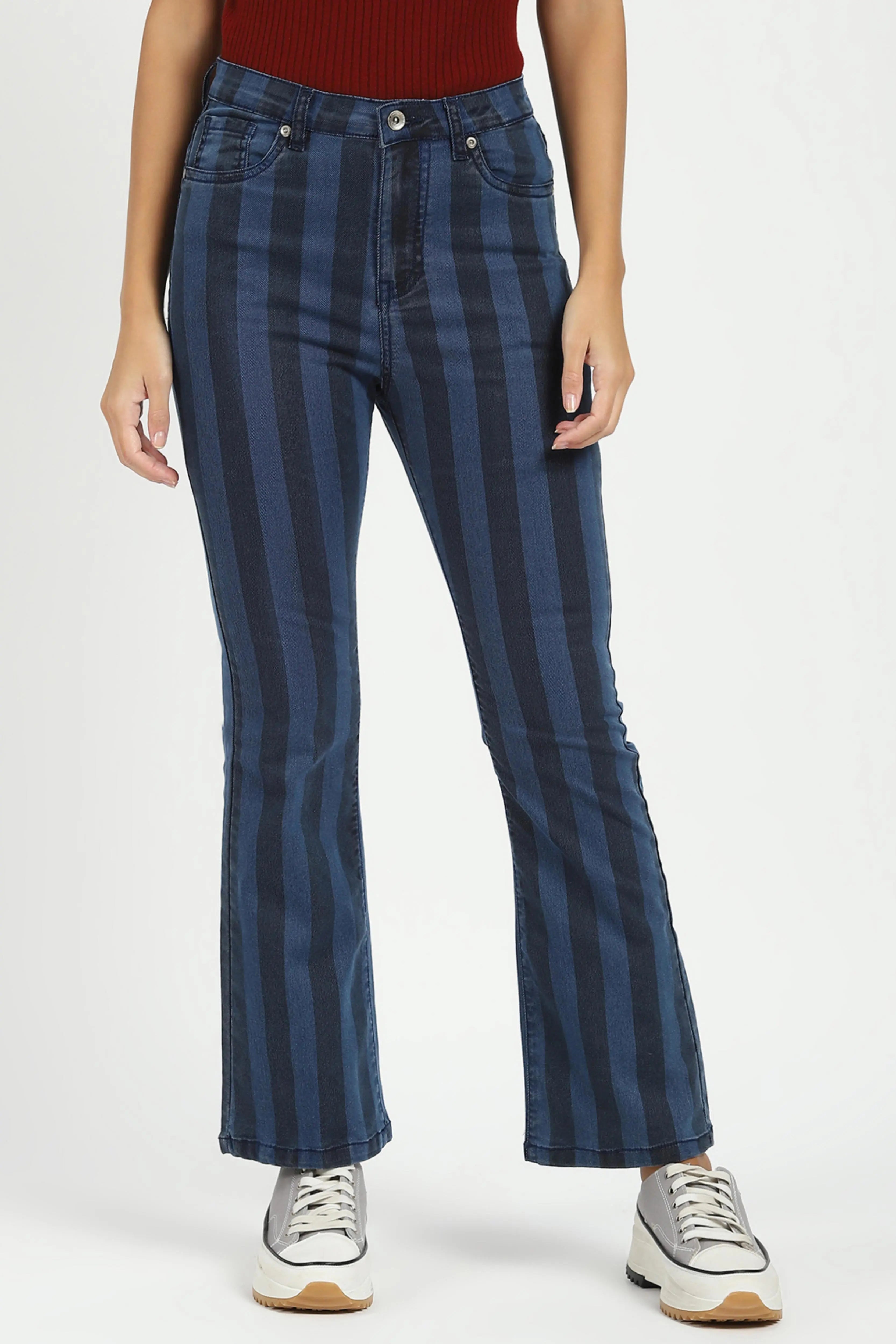 Blue Striped Bootcut Jeans - Global Republic
