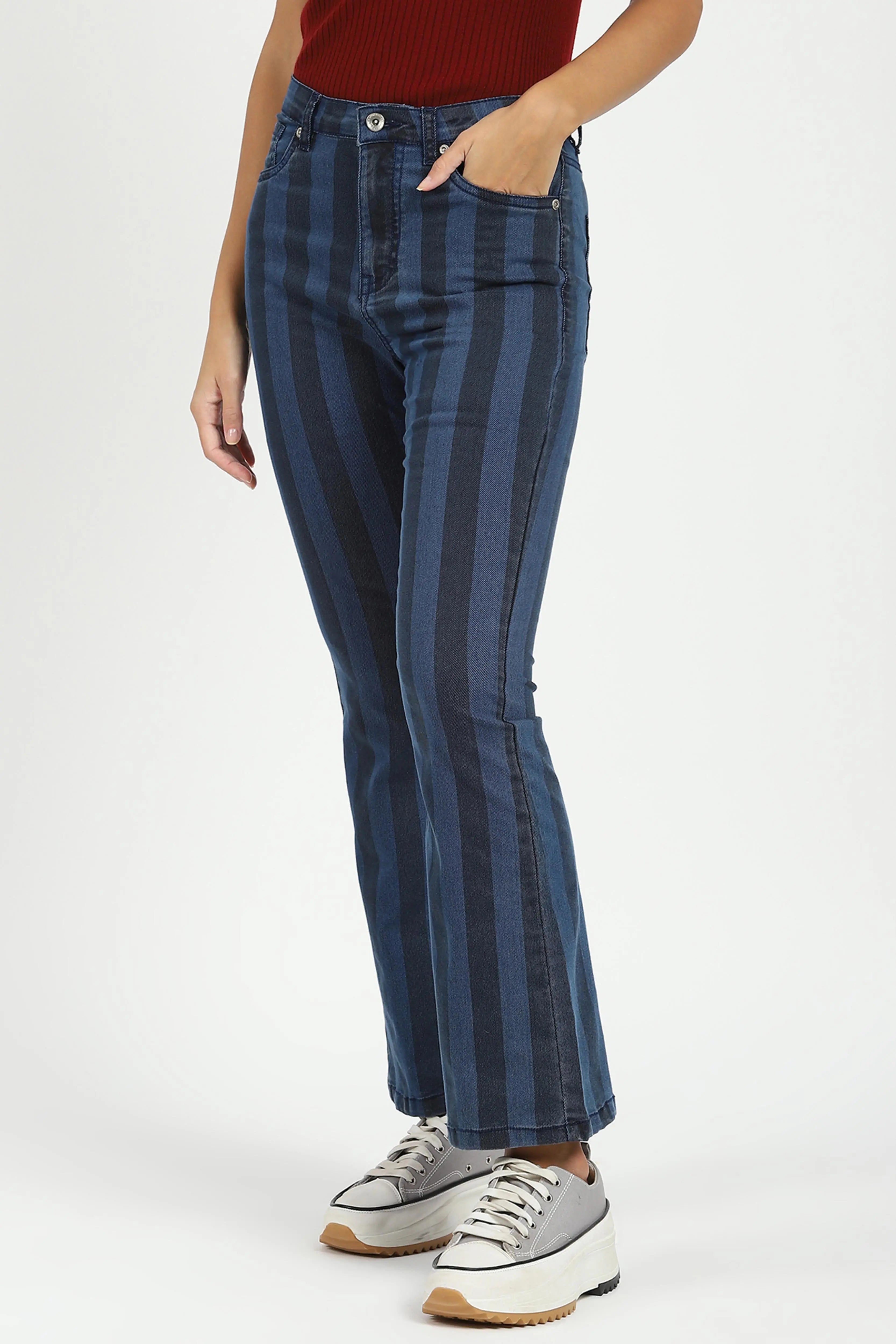 Blue Striped Bootcut Jeans - Global Republic