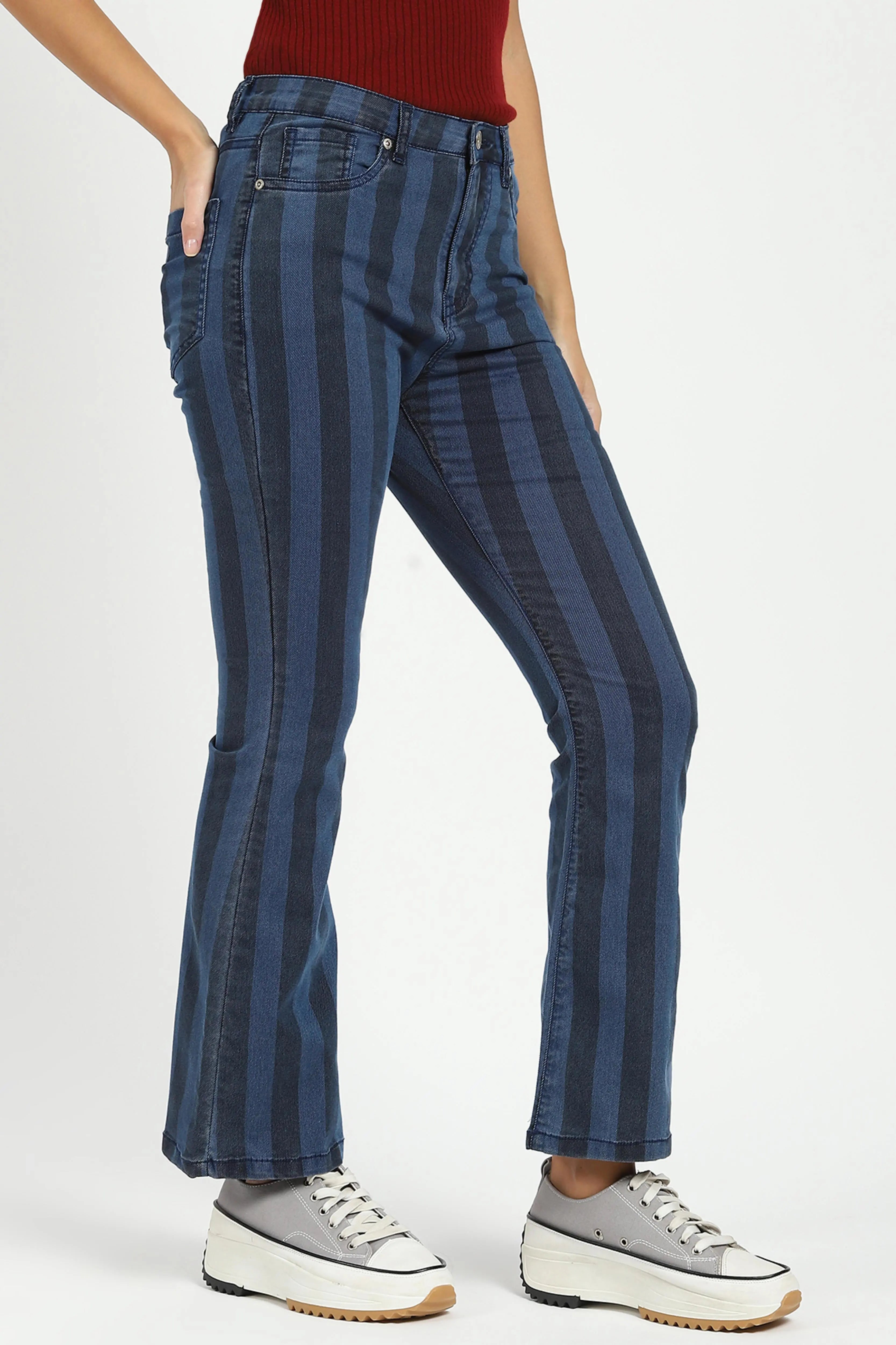 Blue Striped Bootcut Jeans - Global Republic