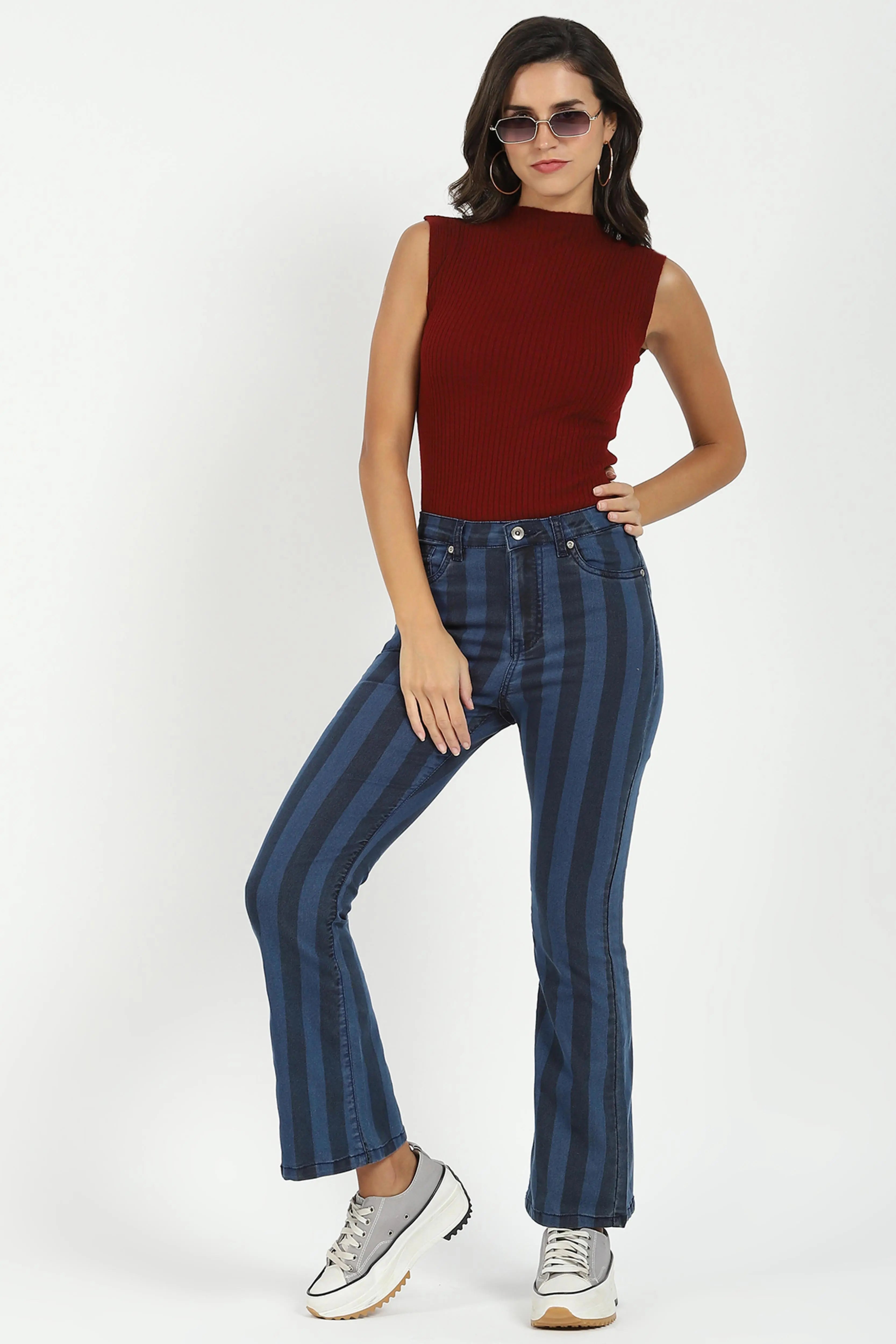 Blue Striped Bootcut Jeans - Global Republic