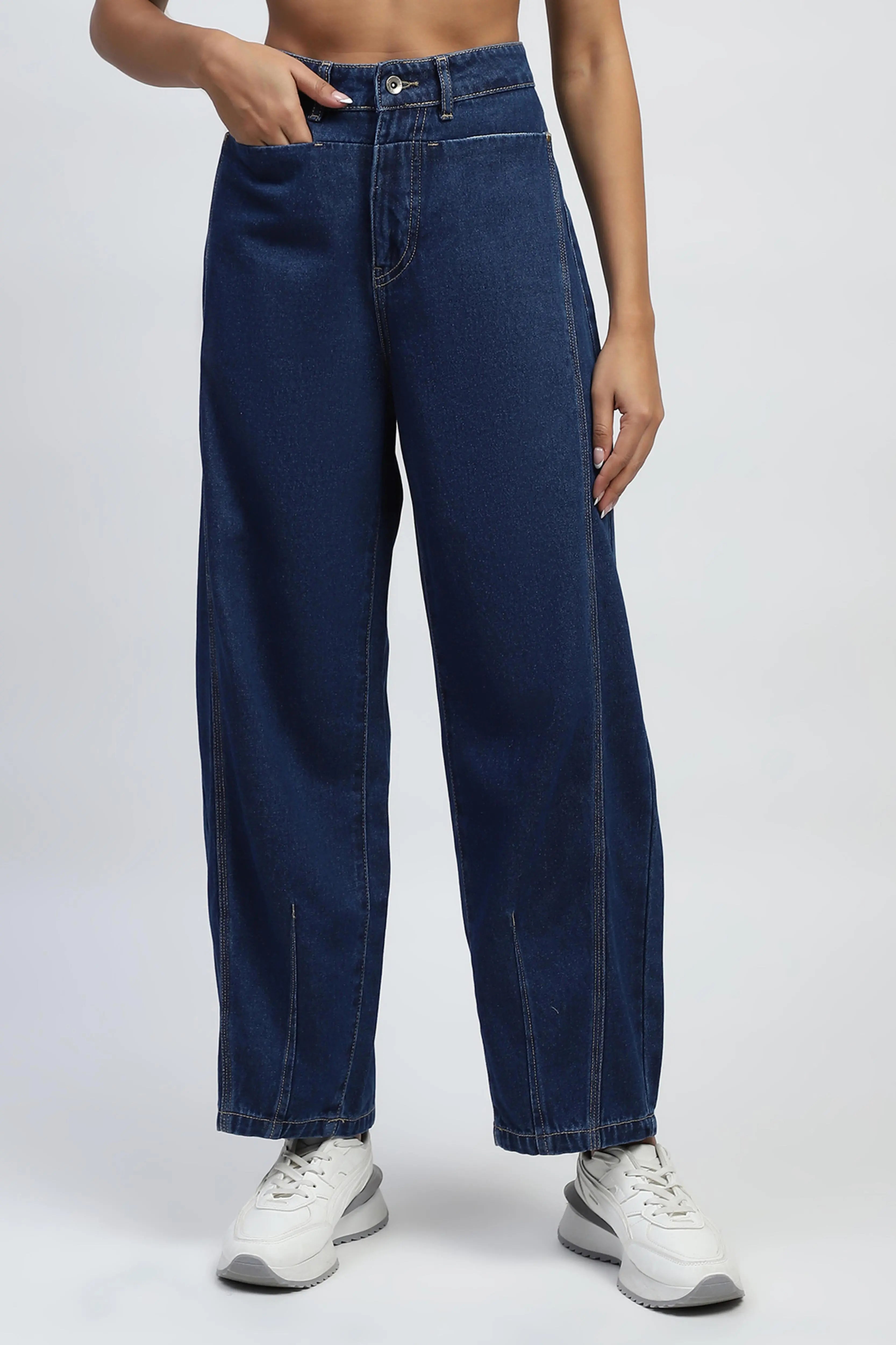 Blue Cotton Blend Boyfriend Jeans - Global Republic
