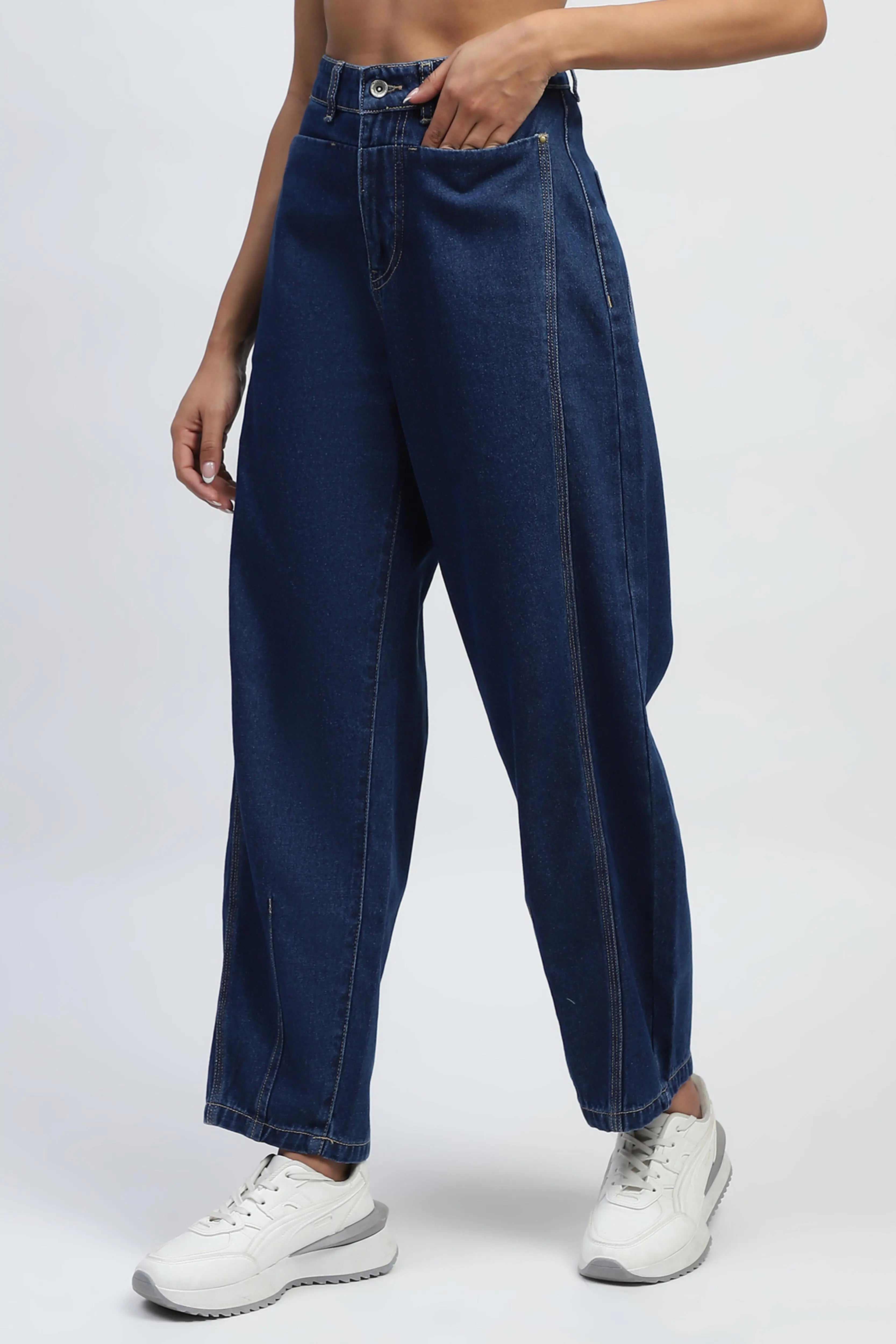 Blue Cotton Blend Boyfriend Jeans - Global Republic