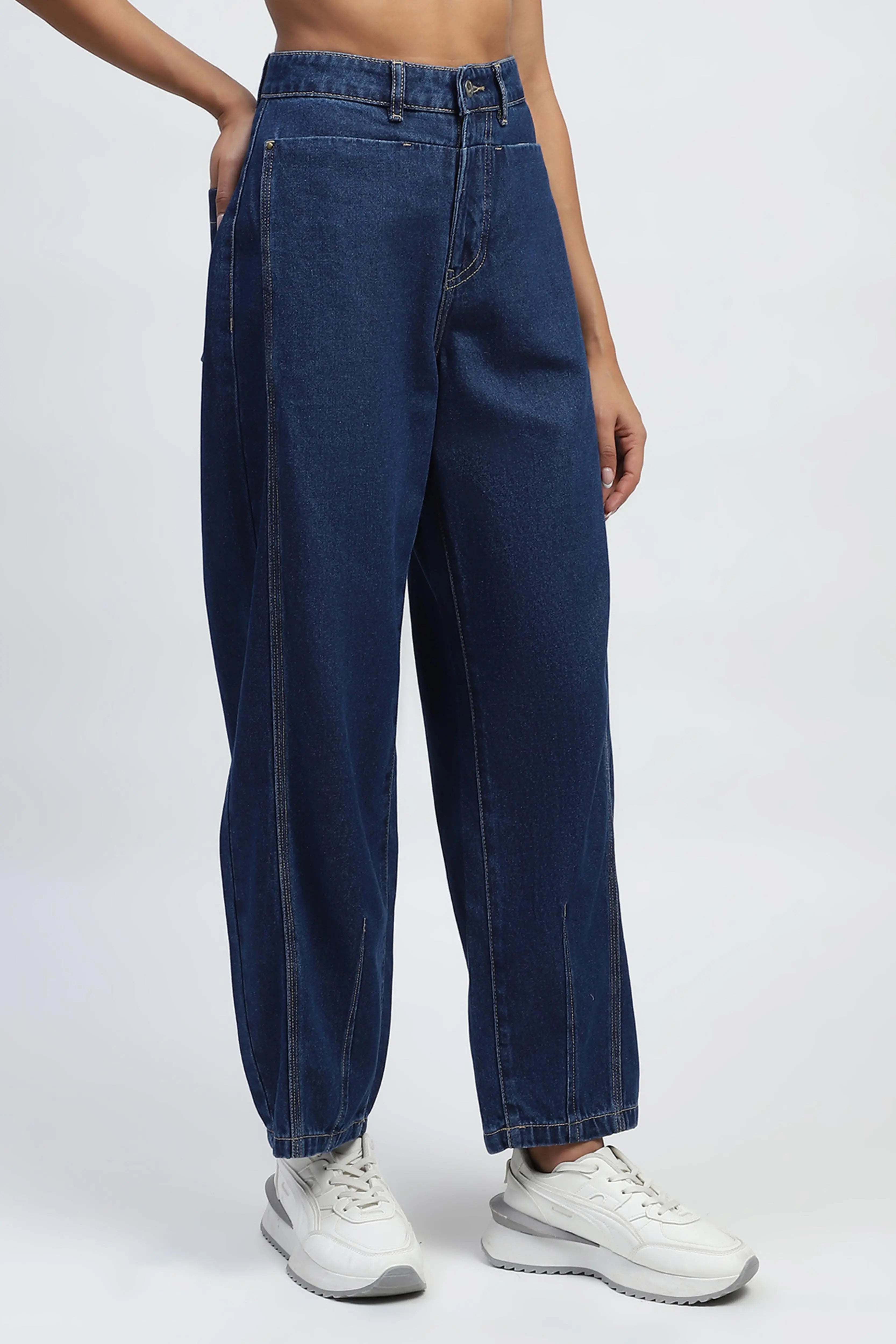Blue Cotton Blend Boyfriend Jeans - Global Republic